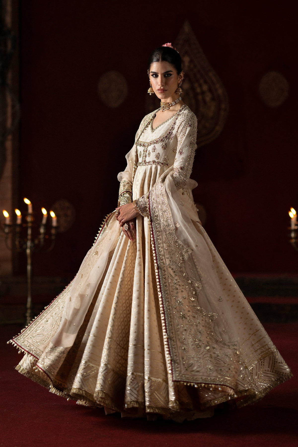 Saad Bin Shahzad Eyana – blush white hand-embellished pishwas with organza dupatta from LAAVNI'25 – view 5