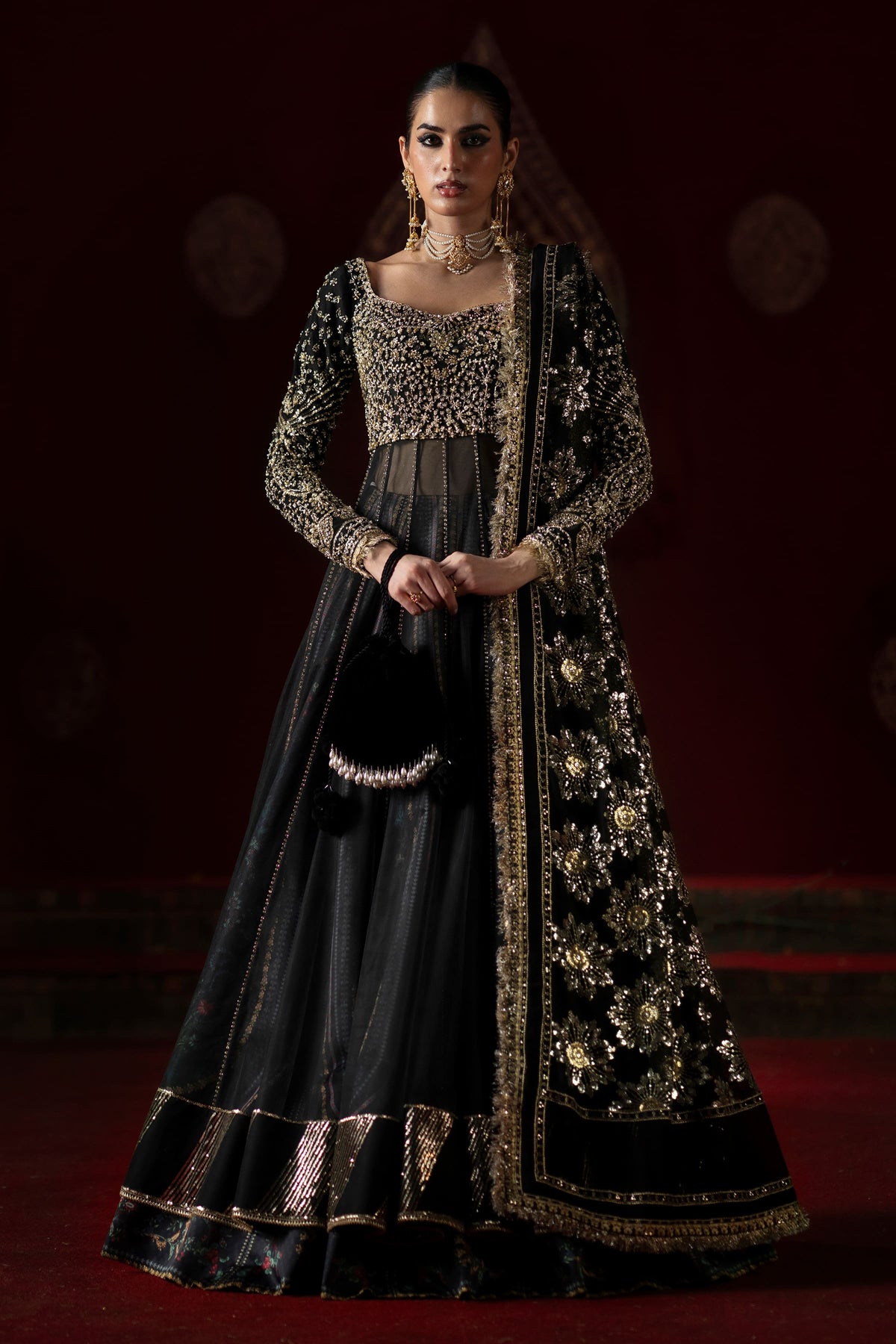 Saad Bin Shahzad Amal – black hand-embellished pishwas with printed lehenga from LAAVNI'25 – view 6