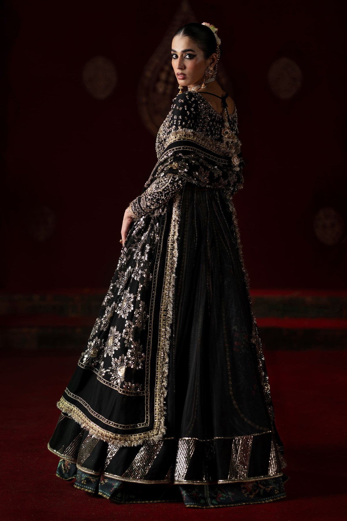 Saad Bin Shahzad Amal – black hand-embellished pishwas with printed lehenga from LAAVNI'25