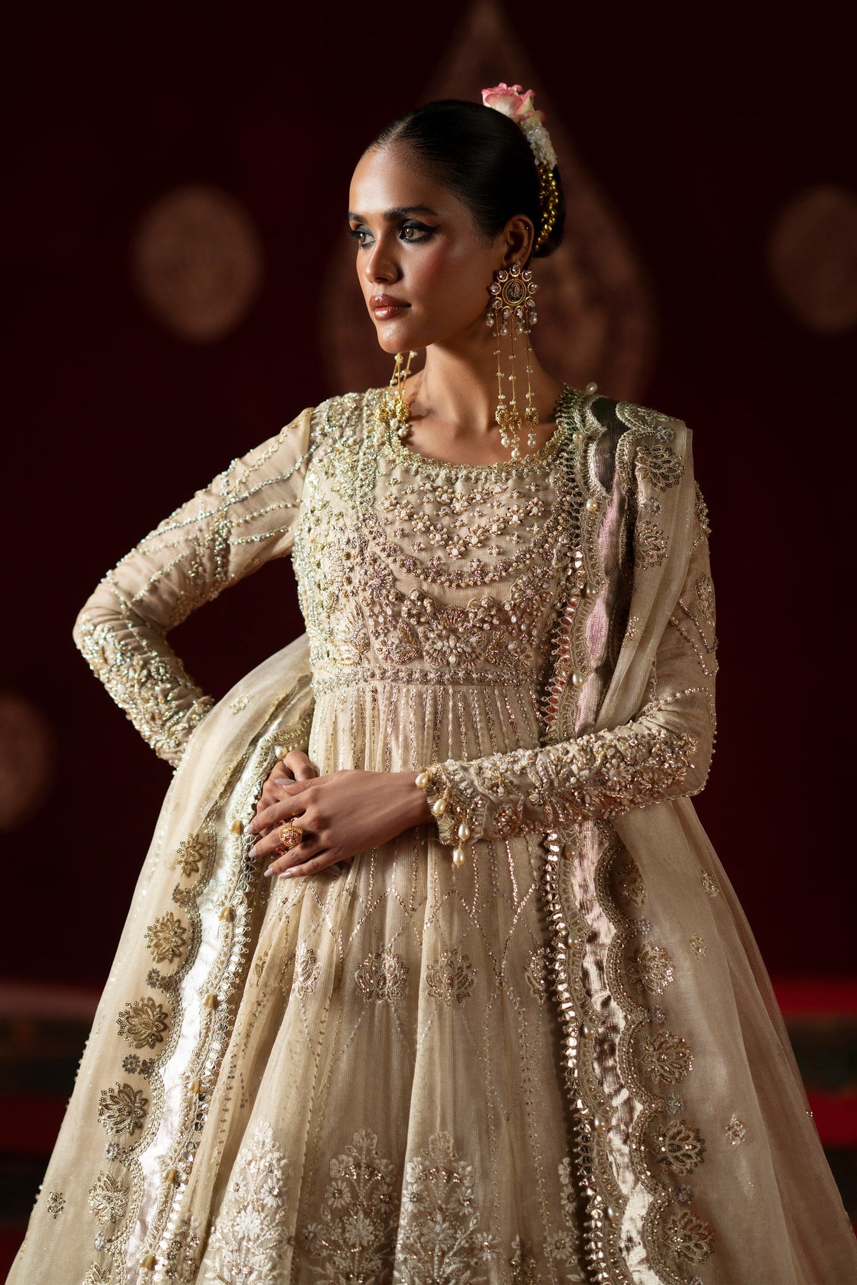 Saad Bin Shahzad Ashfi – gold embroidered chanderi net tissue pishwas with lehenga from LAAVNI'25 – view 3
