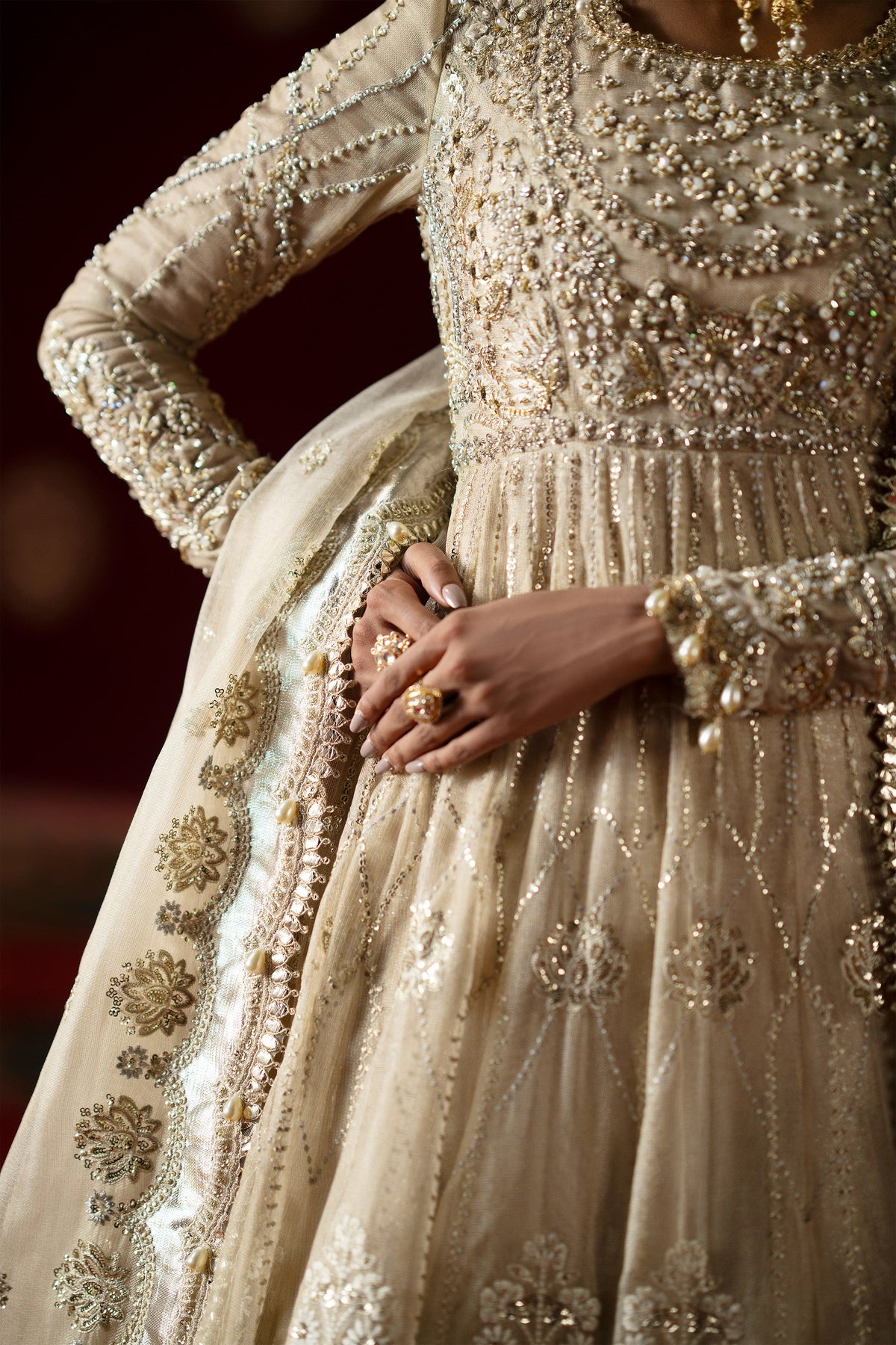 Saad Bin Shahzad Ashfi – gold embroidered chanderi net tissue pishwas with lehenga from LAAVNI'25 – view 4