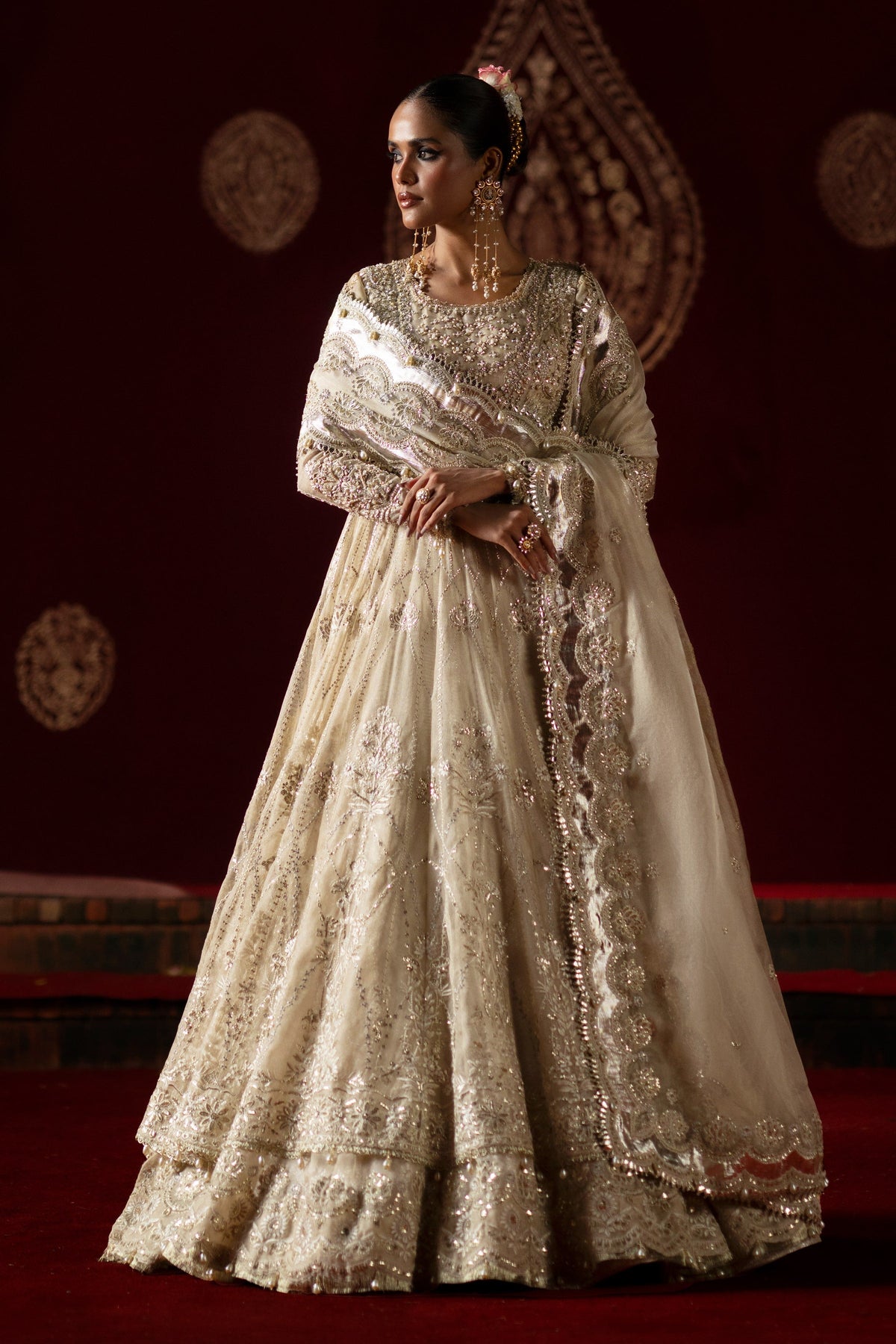 Saad Bin Shahzad Ashfi – gold embroidered chanderi net tissue pishwas with lehenga from LAAVNI'25 – view 5