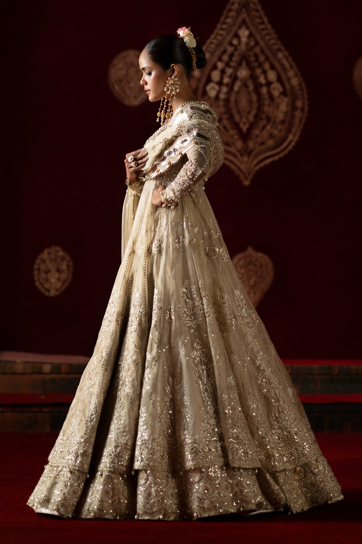 Saad Bin Shahzad Ashfi – gold embroidered chanderi net tissue pishwas with lehenga from LAAVNI'25 – view 8