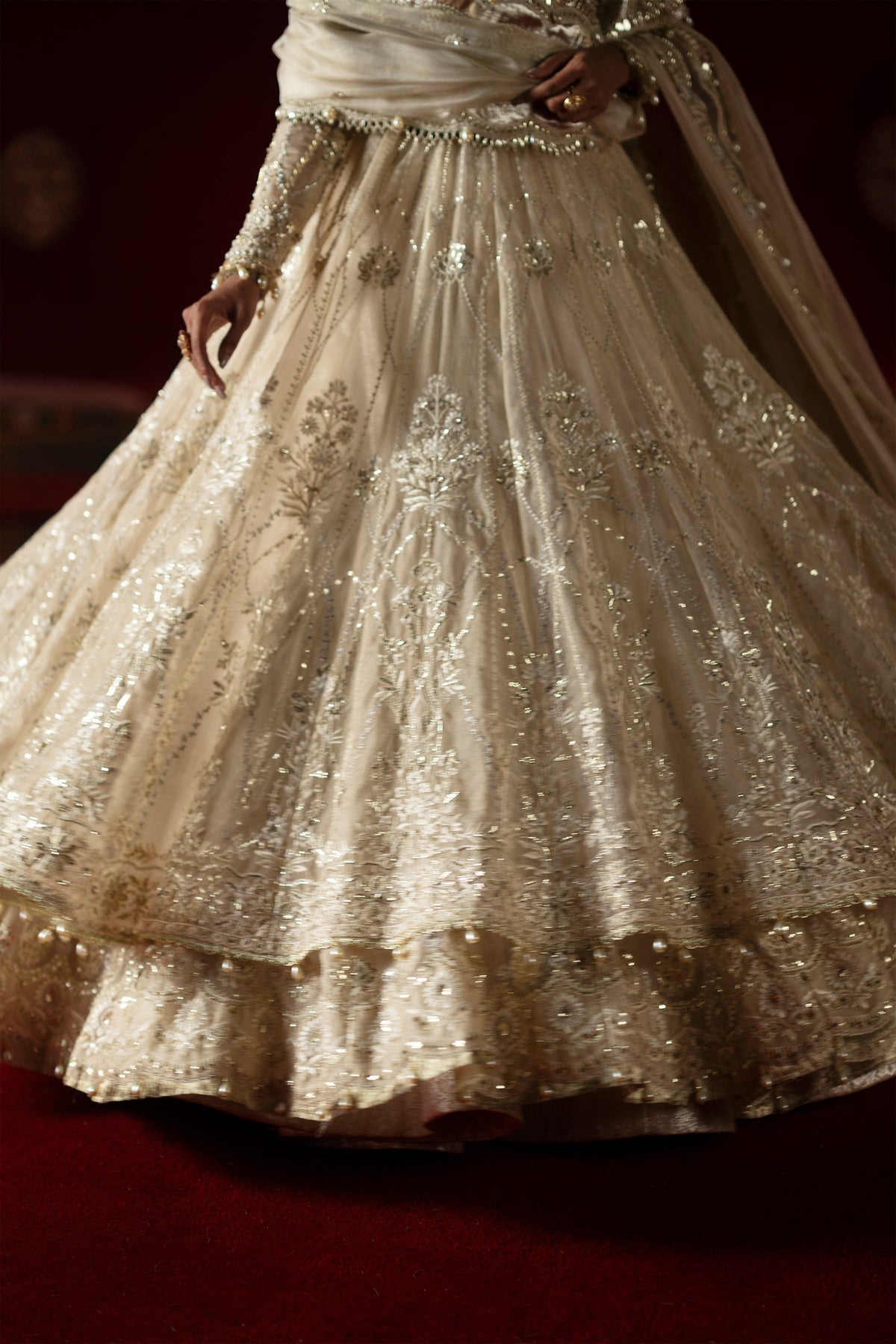 Saad Bin Shahzad Ashfi – gold embroidered chanderi net tissue pishwas with lehenga from LAAVNI'25 – view 7
