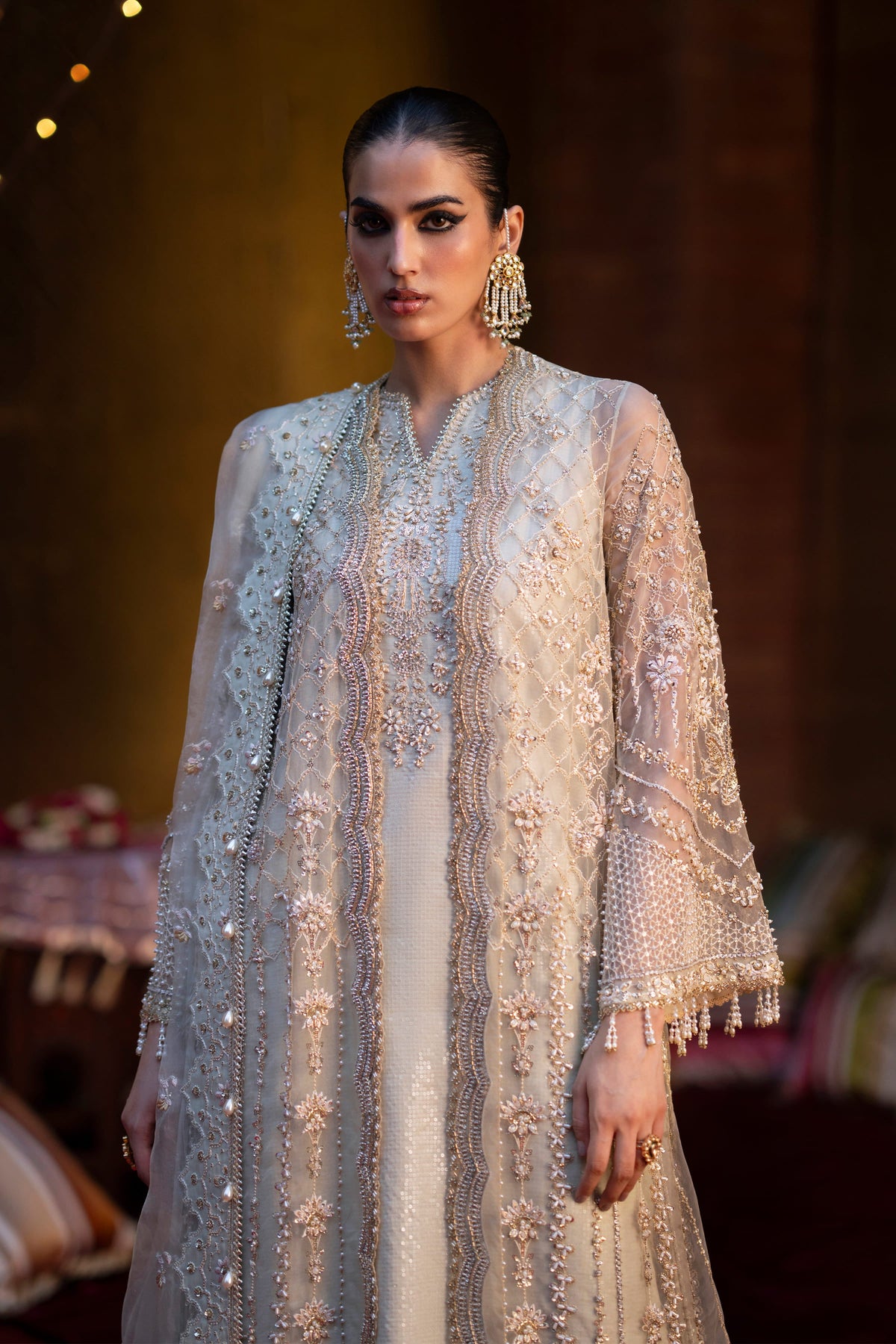 Saad Bin Shahzad Leyla – mint green hand-embellished open gown from LAAVNI'25 – view 3