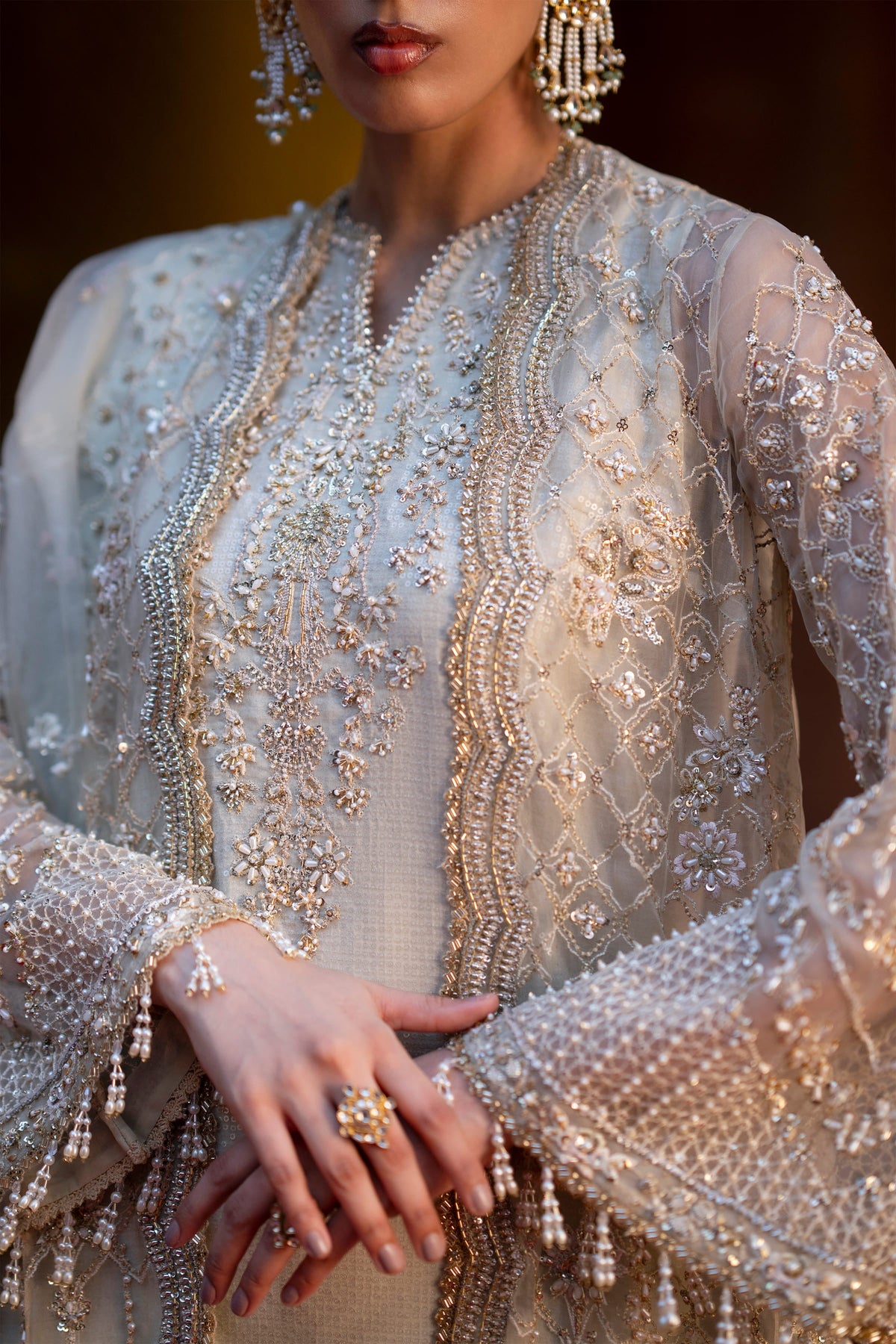 Saad Bin Shahzad Leyla – mint green hand-embellished open gown from LAAVNI'25 – view 4