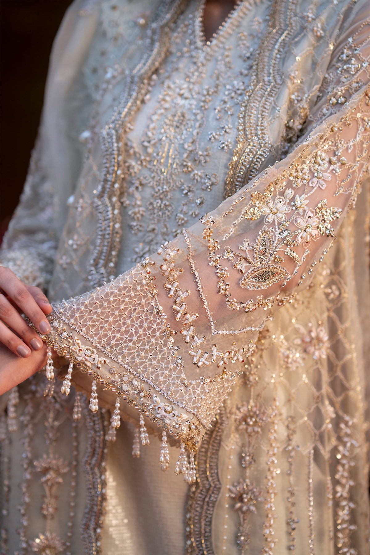 Saad Bin Shahzad Leyla – mint green hand-embellished open gown from LAAVNI'25 – view 5