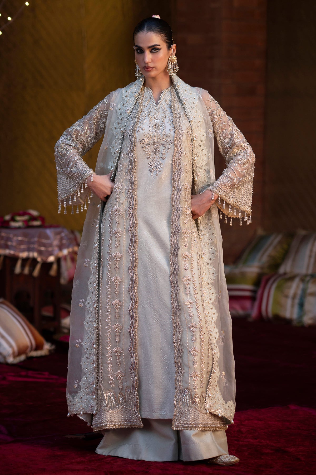 Saad Bin Shahzad Leyla – mint green hand-embellished open gown from LAAVNI'25 – view 6