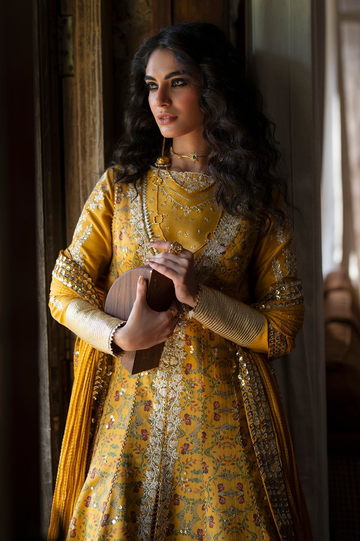 Saad Bin Shahzad Amina – marigold embroidered tussar silk kalidar with sharara from Silk'25 – view 8