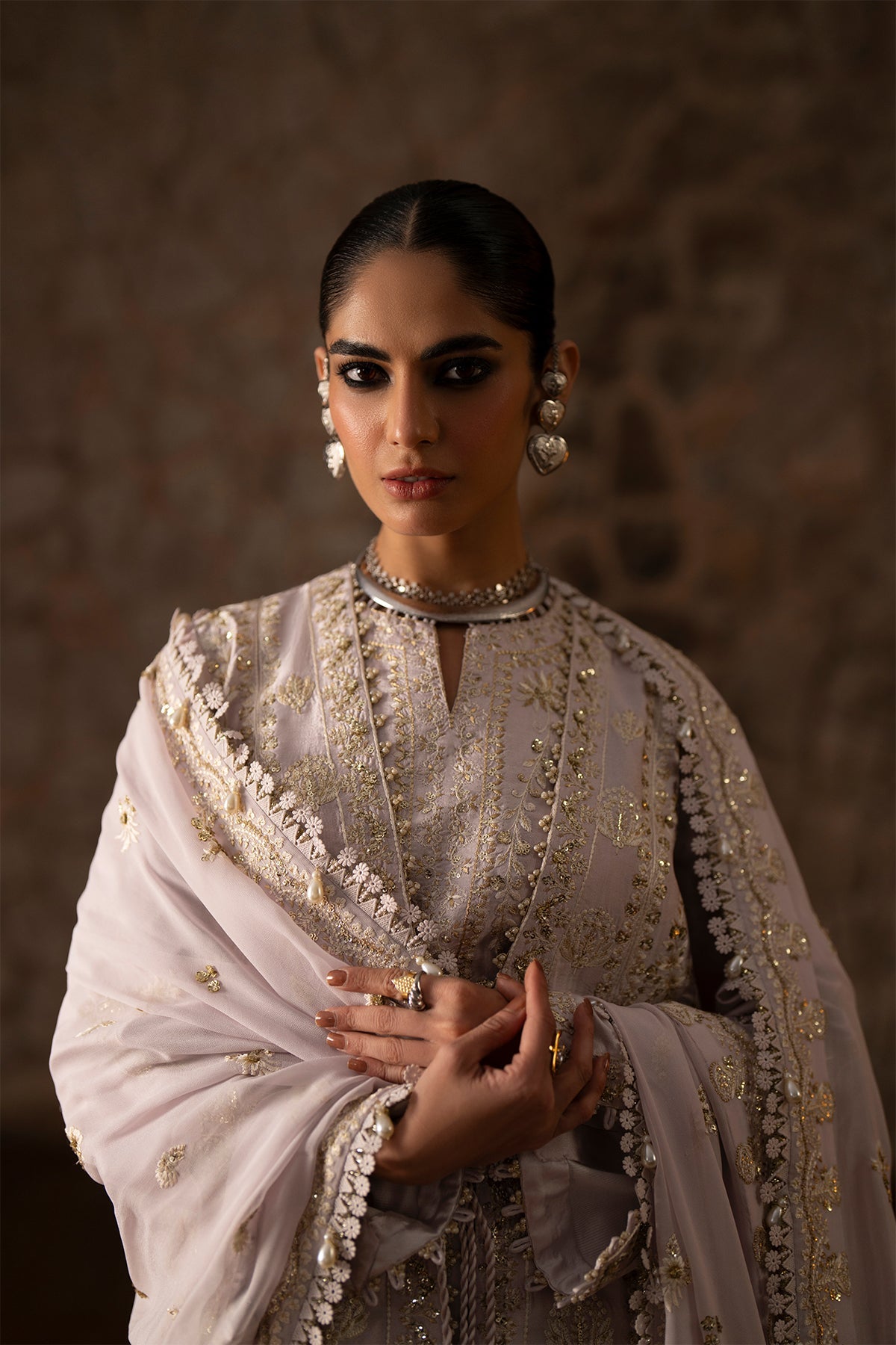 Saad Bin Shahzad Adeen – pastel purple embroidered tussar silk open gown with raw silk pants from Silk'25 – view 3