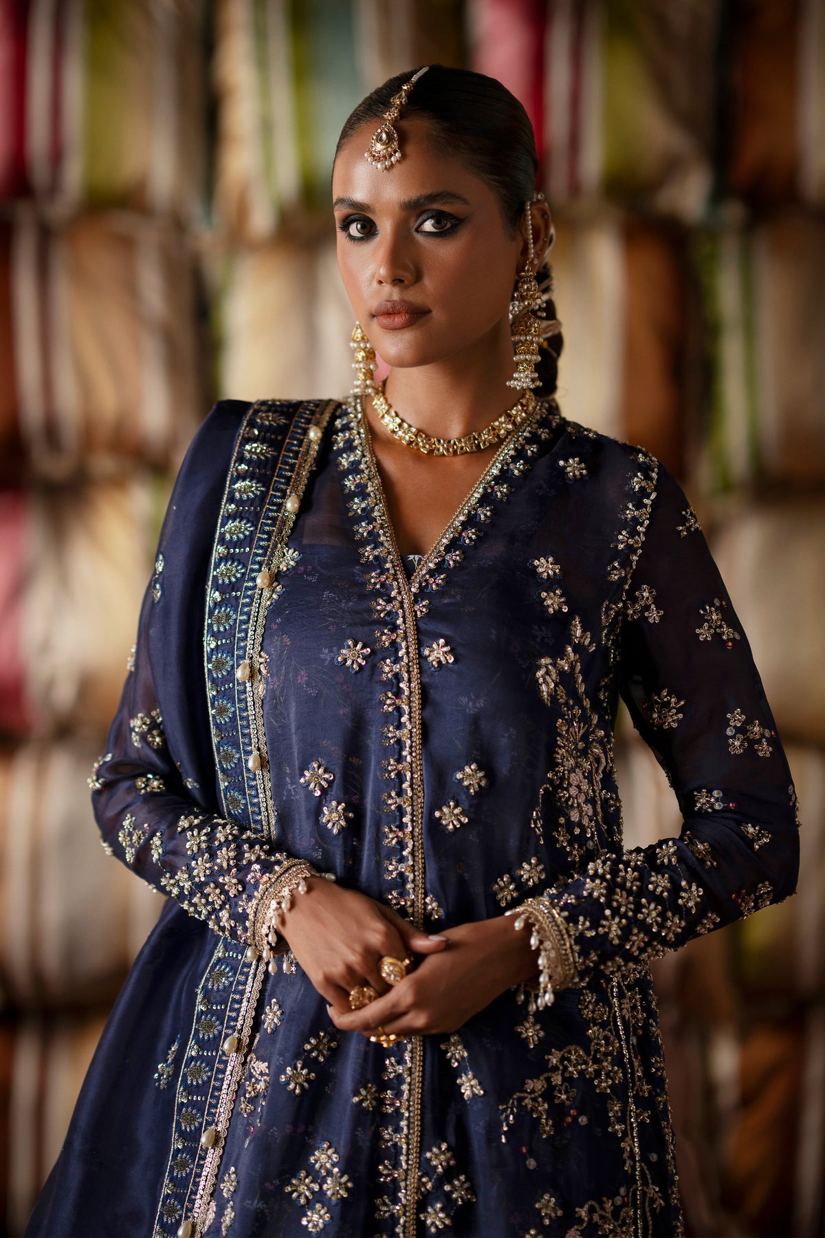 Saad Bin Shahzad Naz – navy blue embroidered cross-style long shirt with sharara from LAAVNI'25 – view 2
