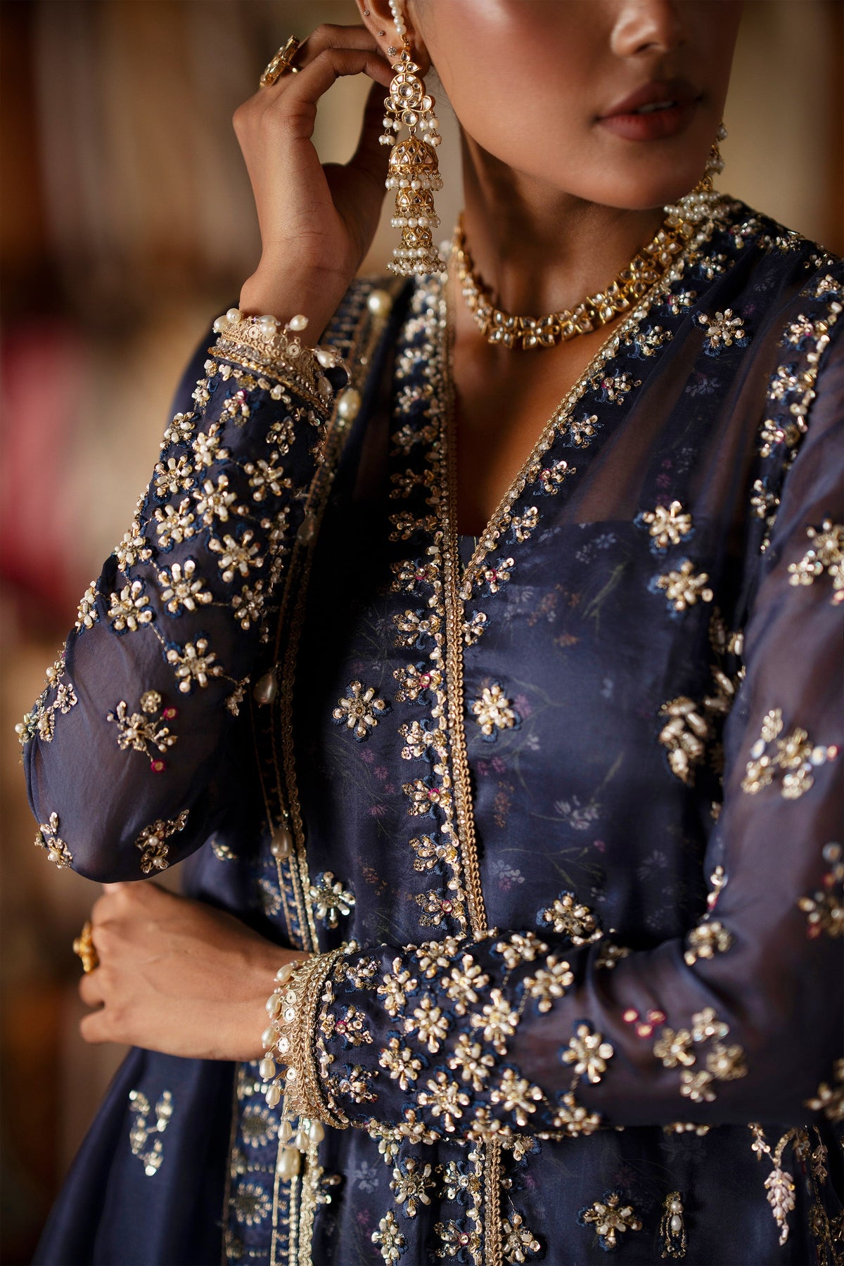 Saad Bin Shahzad Naz – navy blue embroidered cross-style long shirt with sharara from LAAVNI'25 – view 6