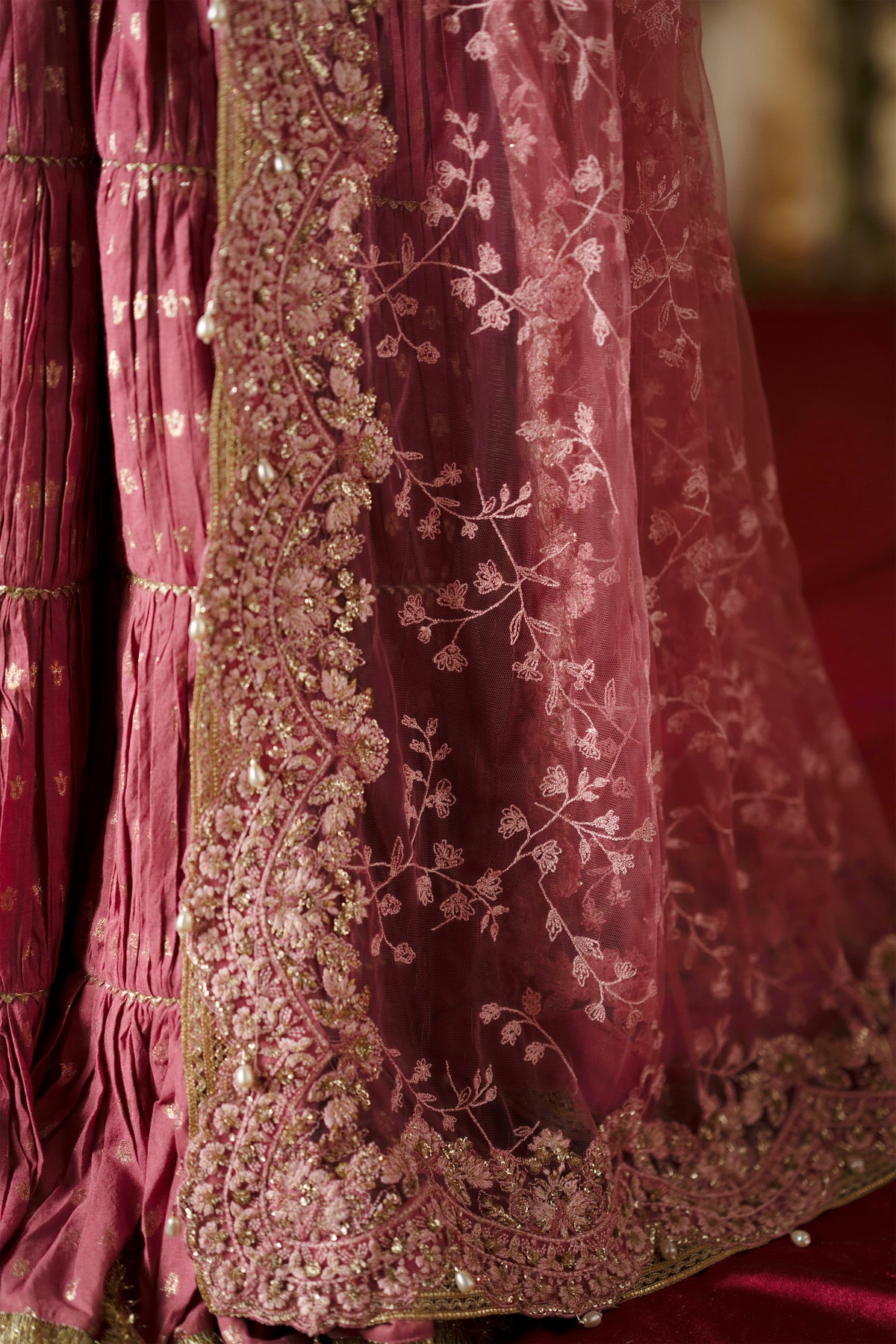 Saad Bin Shahzad Selah – candy pink embroidered short shirt with pleated gharara from LAAVNI'25 – view 7