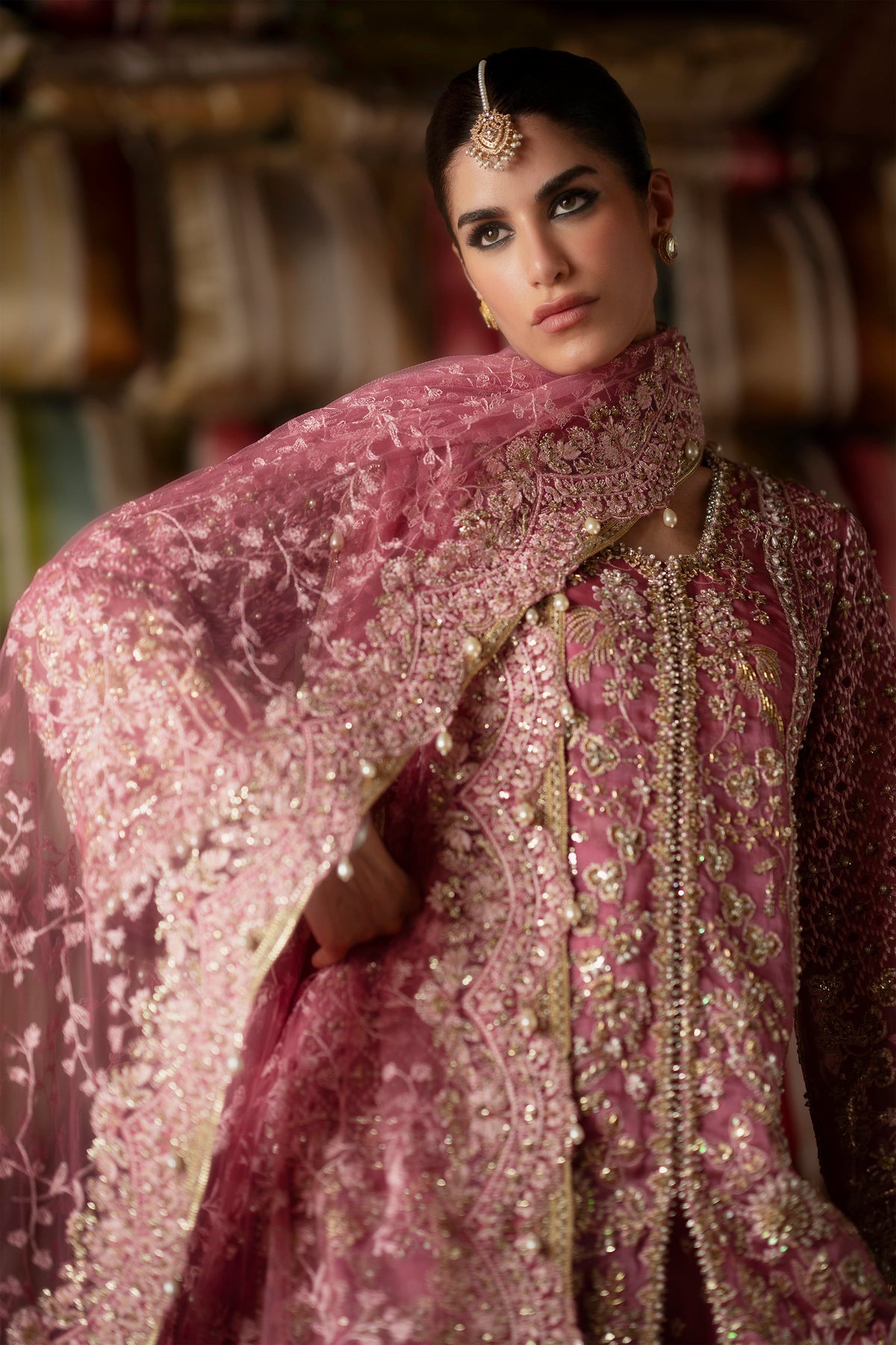 Saad Bin Shahzad Selah – candy pink embroidered short shirt with pleated gharara from LAAVNI'25 – view 2