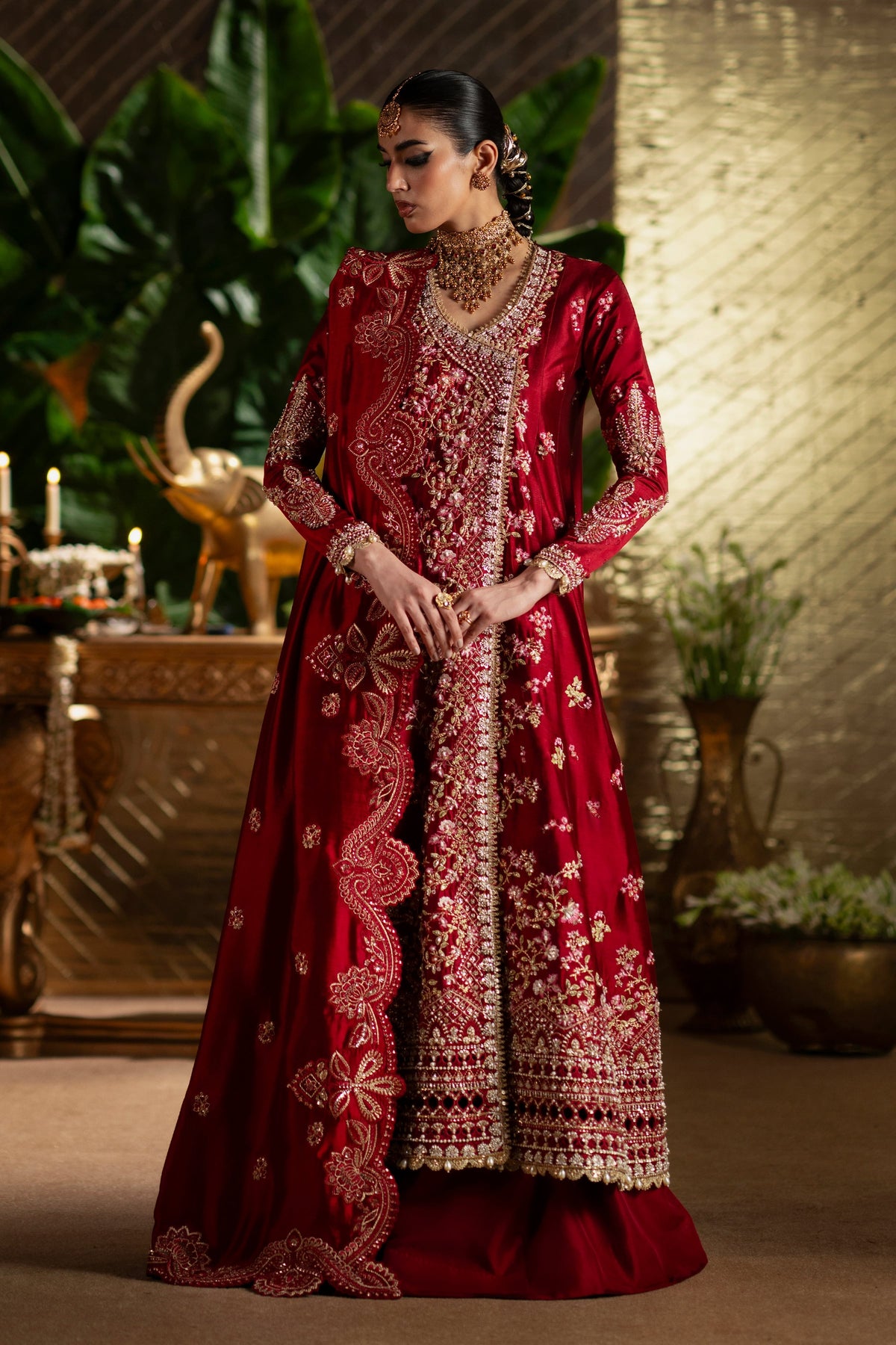 Saad Bin Shahzad Alira – deep red embroidered angrakha with sharara from LAAVNI'25 – view 6