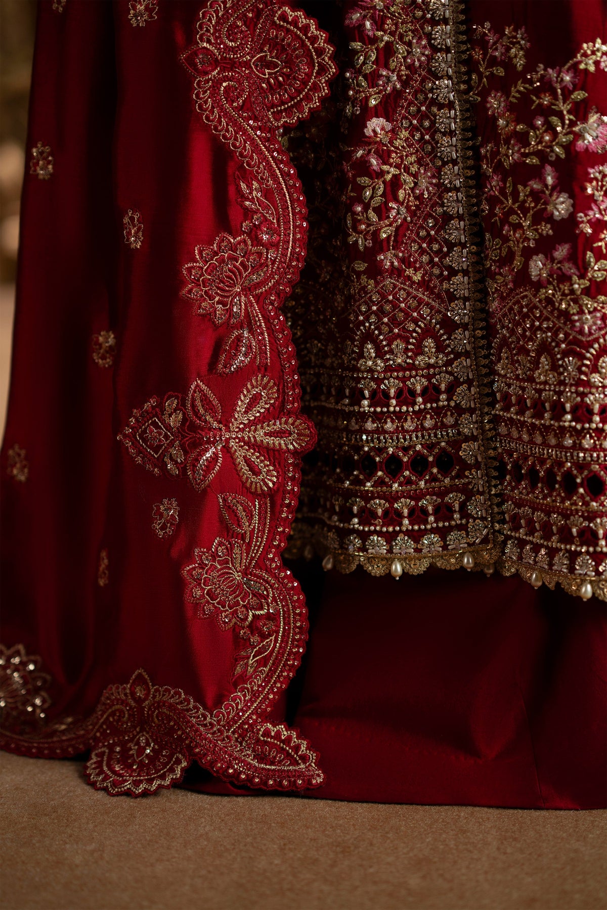Saad Bin Shahzad Alira – deep red embroidered angrakha with sharara from LAAVNI'25 – view 3