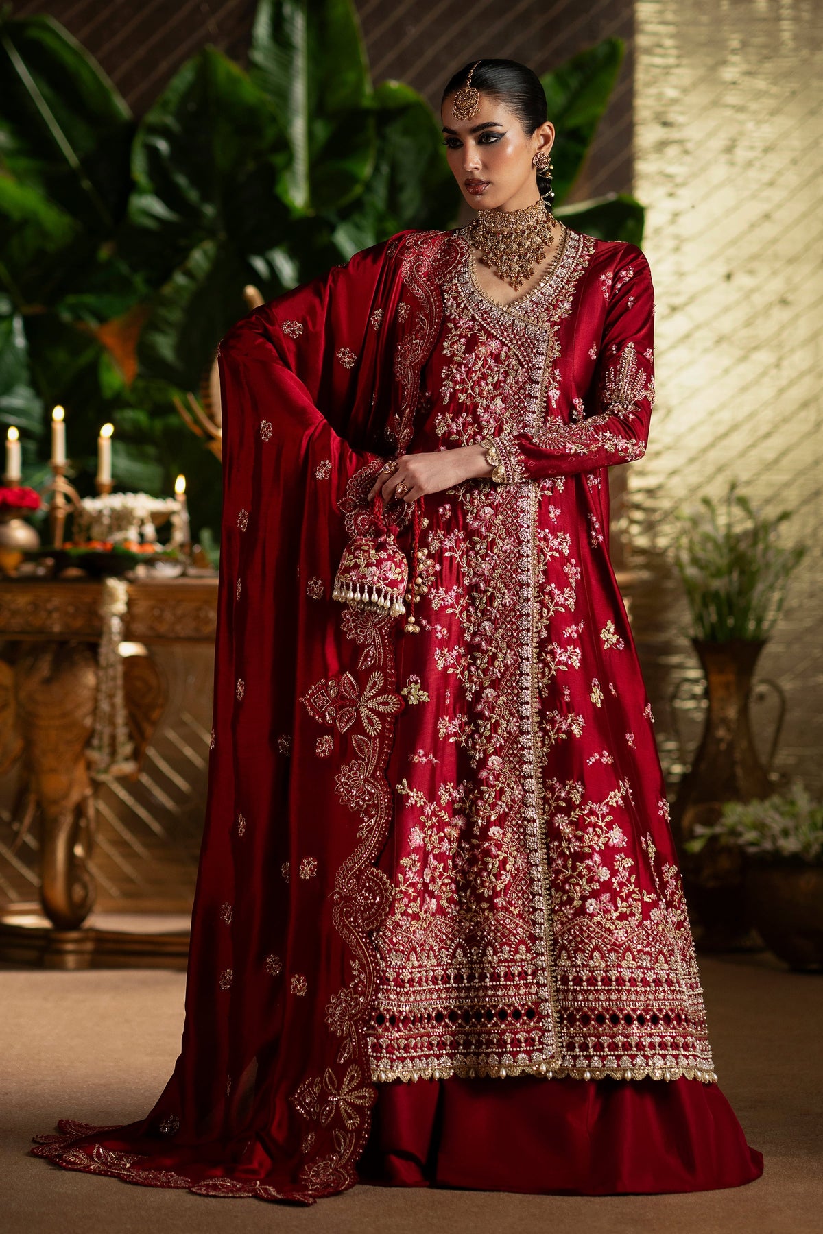Saad Bin Shahzad Alira – deep red embroidered angrakha with sharara from LAAVNI'25 – view 5