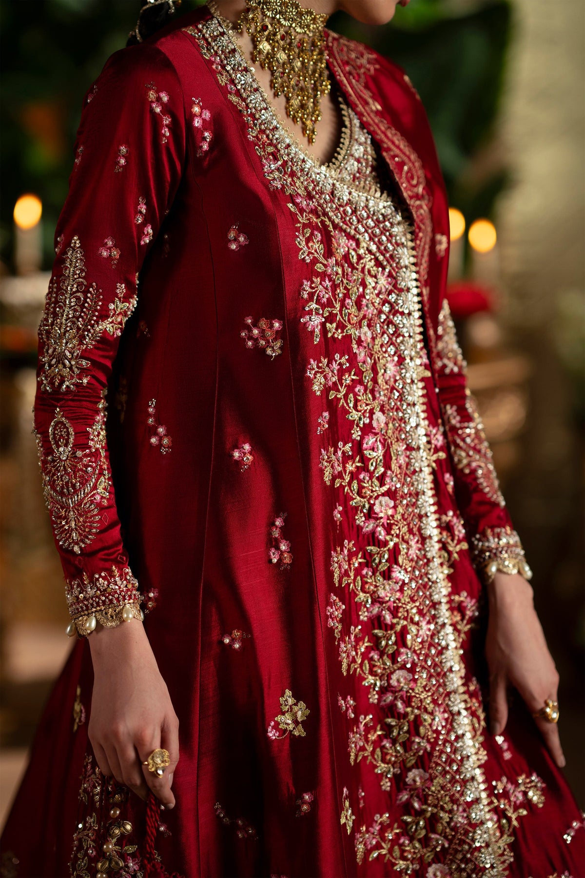 Saad Bin Shahzad Alira – deep red embroidered angrakha with sharara from LAAVNI'25 – view 4