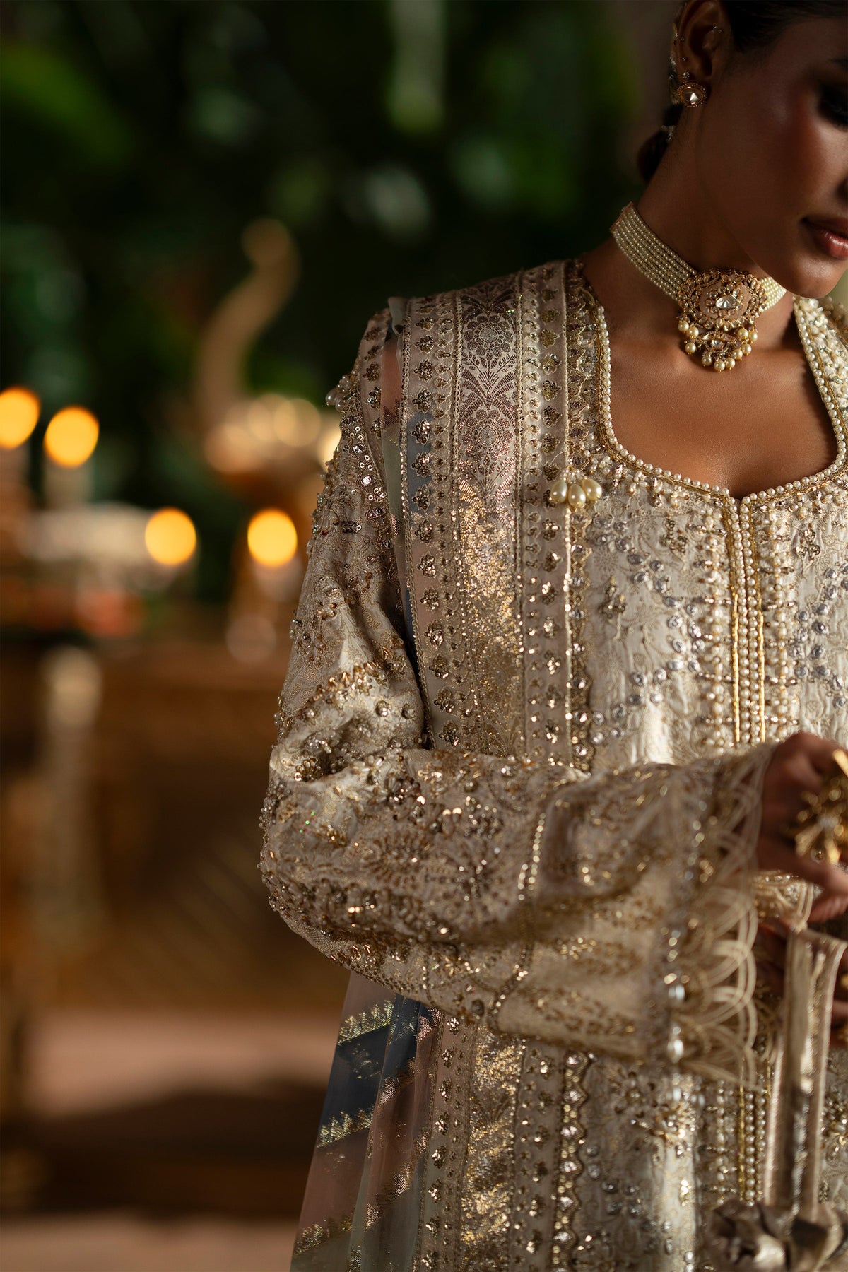 Saad Bin Shahzad Sophia – white and gold jamawar open kalidar with sharara from LAAVNI'25 – view 6
