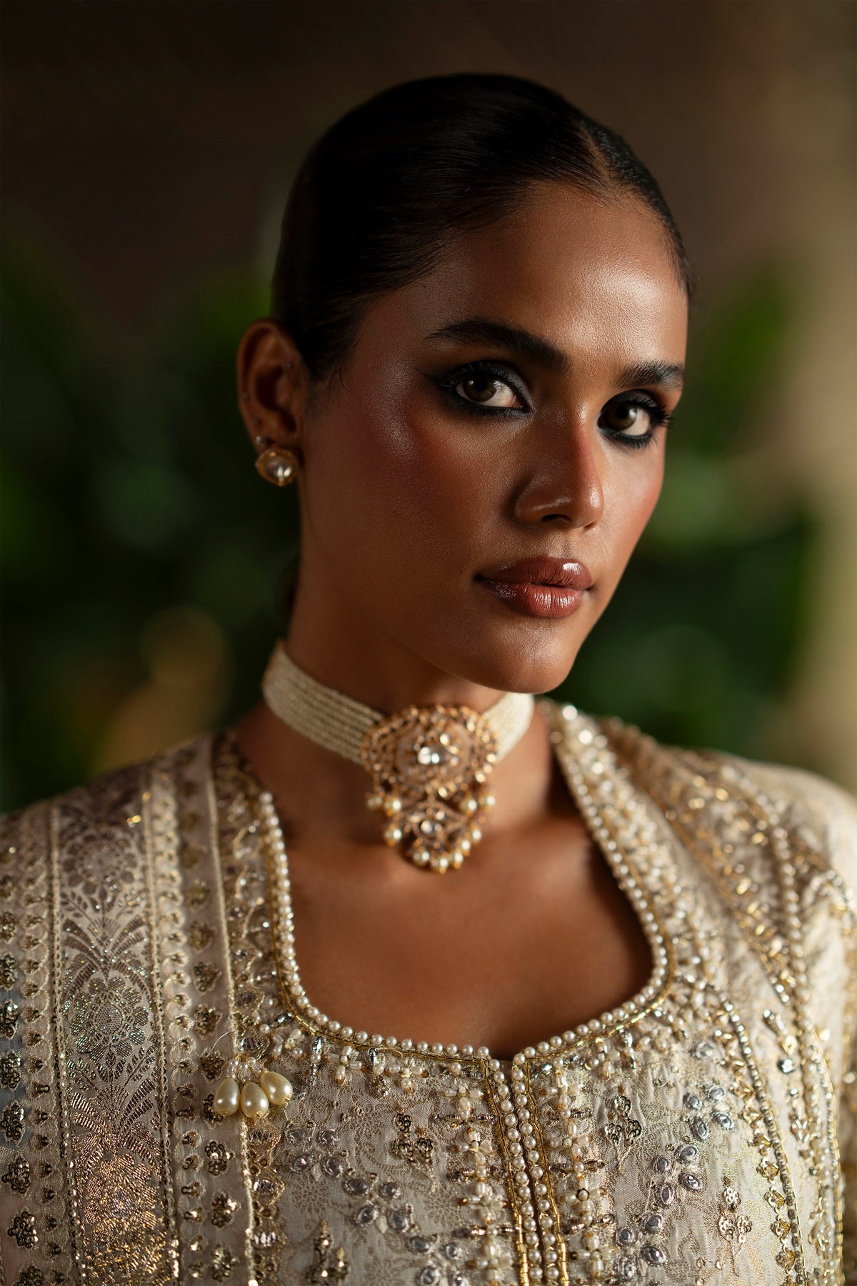 Saad Bin Shahzad Sophia – white and gold jamawar open kalidar with sharara from LAAVNI'25 – view 8