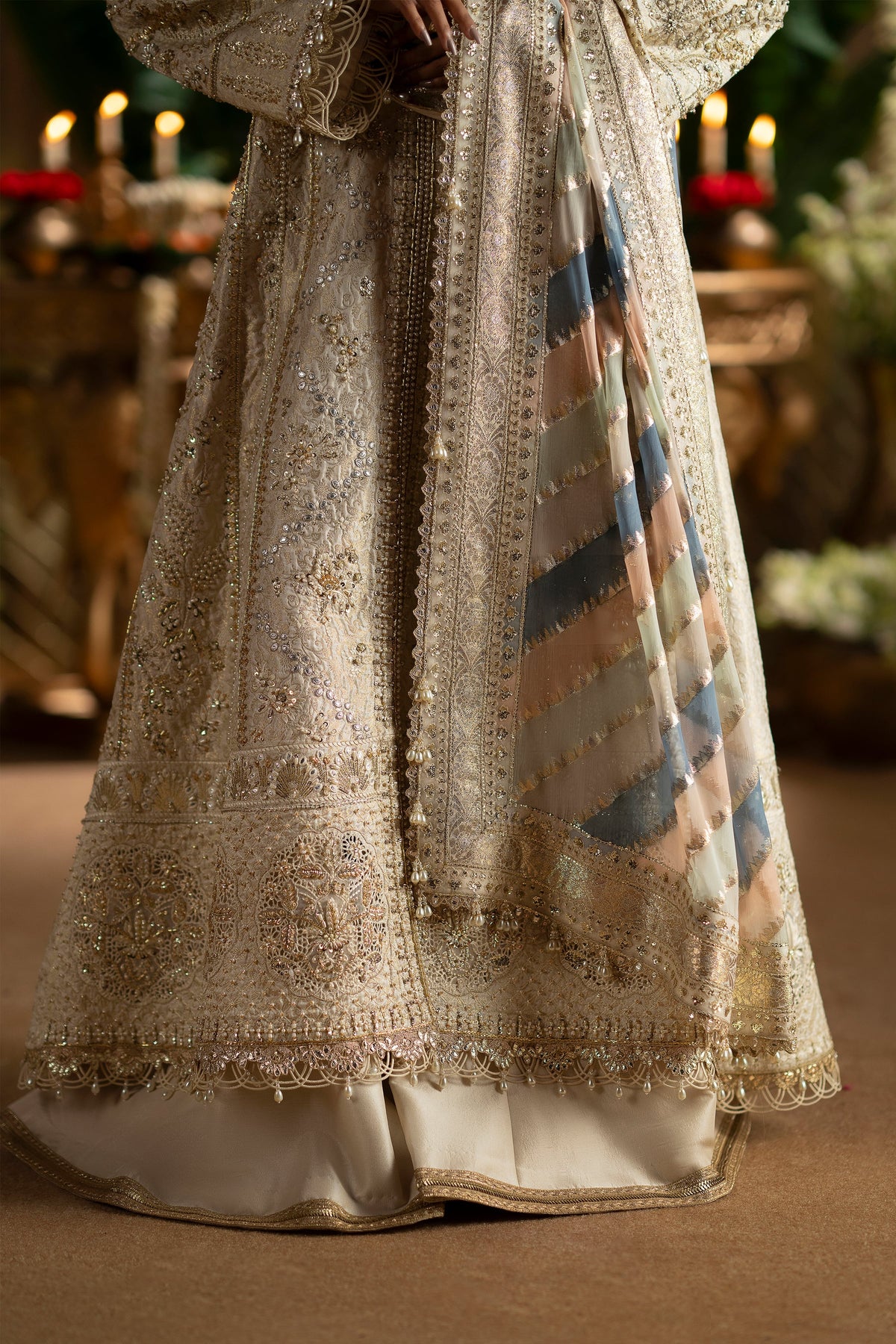 Saad Bin Shahzad Sophia – white and gold jamawar open kalidar with sharara from LAAVNI'25 – view 9