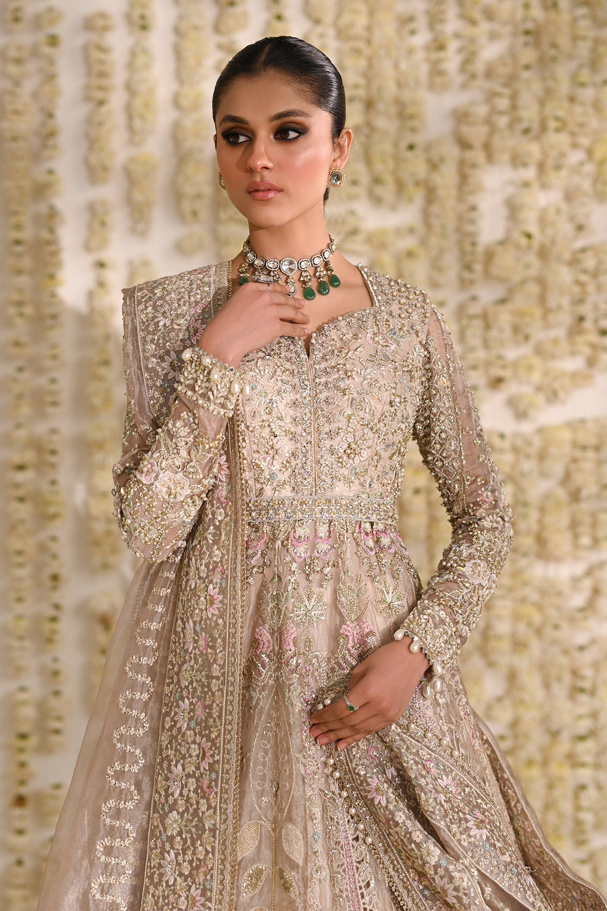 Saad Bin Shahzad Maya – champagne tissue pishwas with lehenga from Kai-Ros Wedding Unstitched'25 – view 7