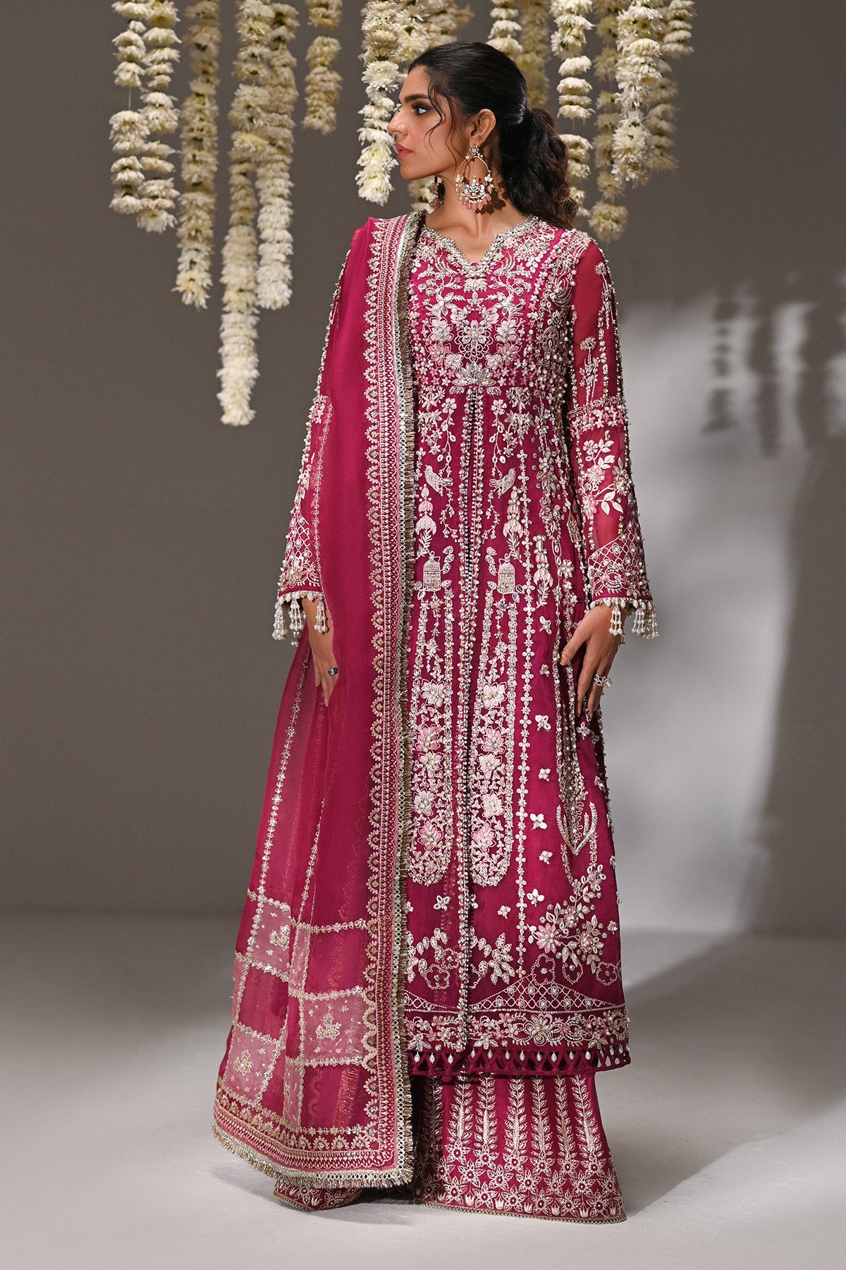 Saad Bin Shahzad Kaya – deep magenta embroidered organza shirt with trousers from Kai-Ros Wedding Unstitched'25