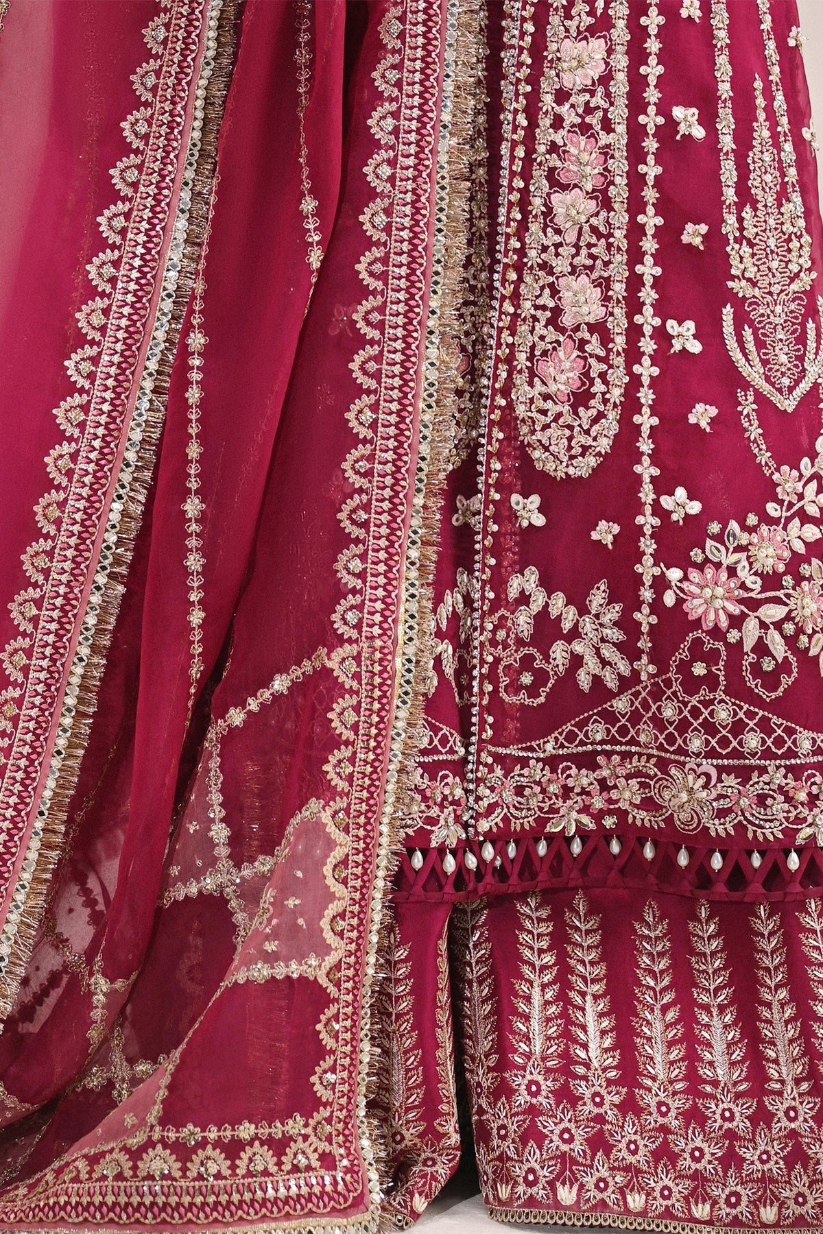 Saad Bin Shahzad Kaya – deep magenta embroidered organza shirt with trousers from Kai-Ros Wedding Unstitched'25 – view 5
