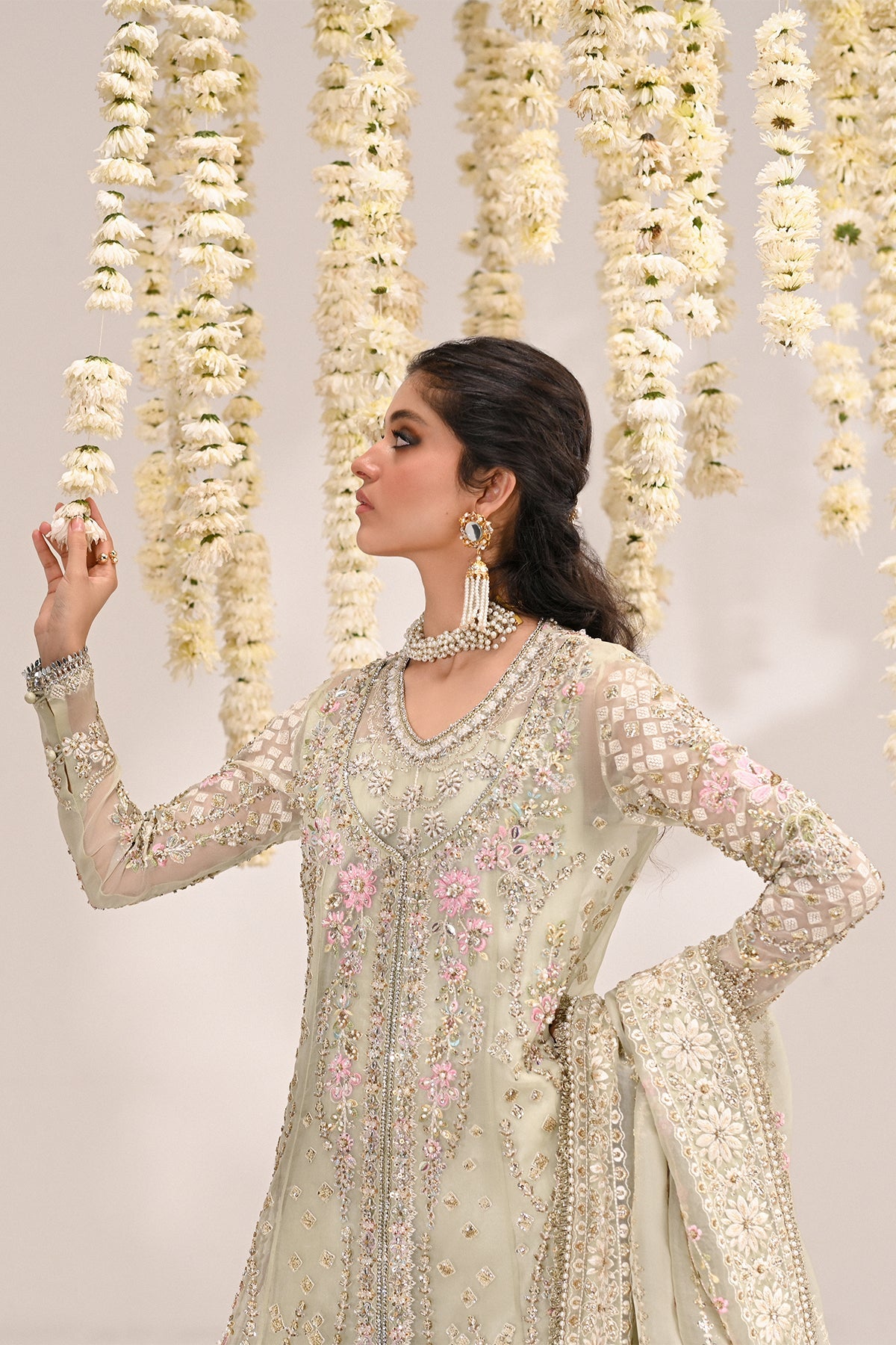 Saad Bin Shahzad Niyah – sage green embroidered organza sharara suit from Kai-Ros Wedding Unstitched'25 – view 8