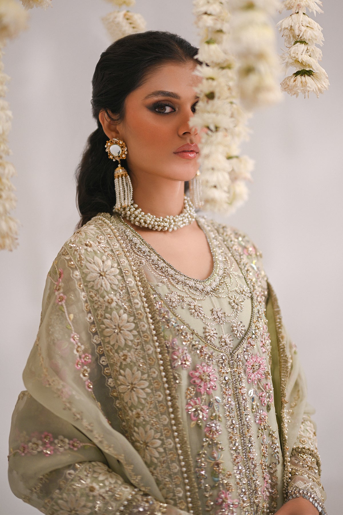 Saad Bin Shahzad Niyah – sage green embroidered organza sharara suit from Kai-Ros Wedding Unstitched'25 – view 4