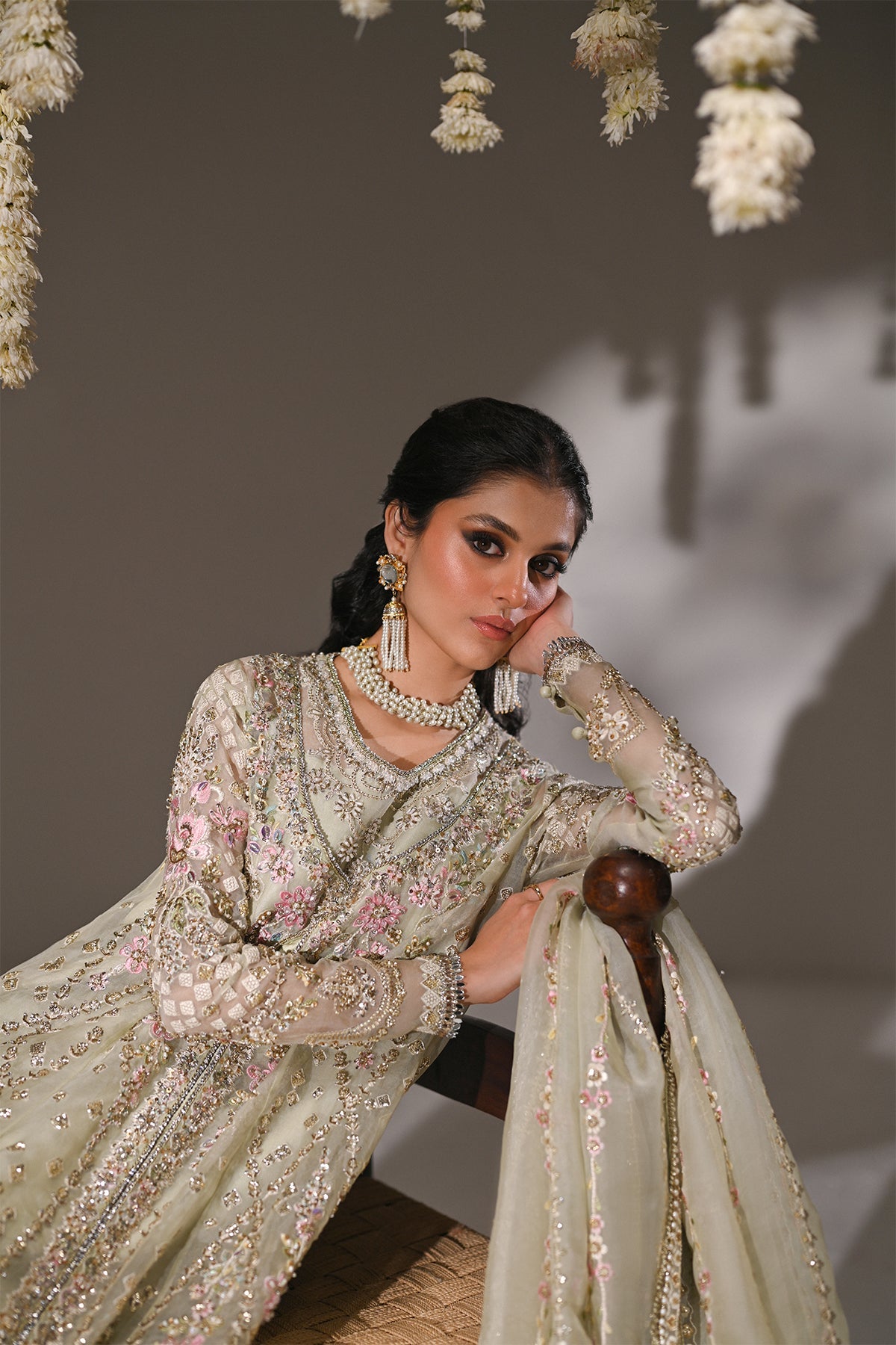 Saad Bin Shahzad Niyah – sage green embroidered organza sharara suit from Kai-Ros Wedding Unstitched'25 – view 6
