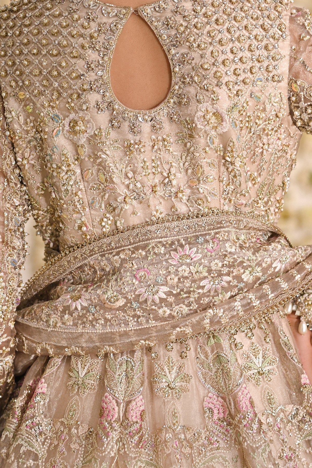 Saad Bin Shahzad Maya – champagne tissue pishwas with lehenga from Kai-Ros Wedding Unstitched'25 – view 8