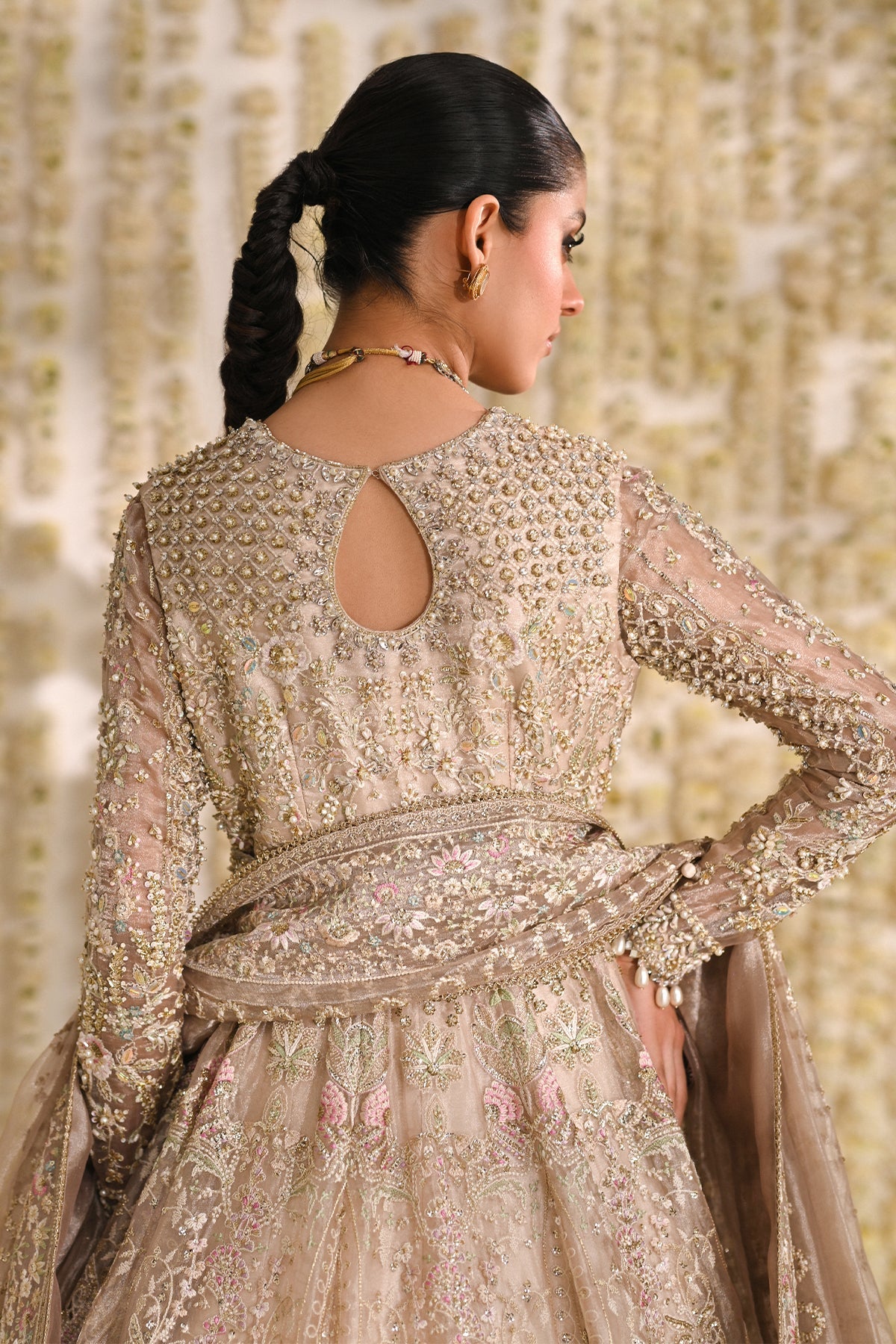 Saad Bin Shahzad Maya – champagne tissue pishwas with lehenga from Kai-Ros Wedding Unstitched'25 – view 6