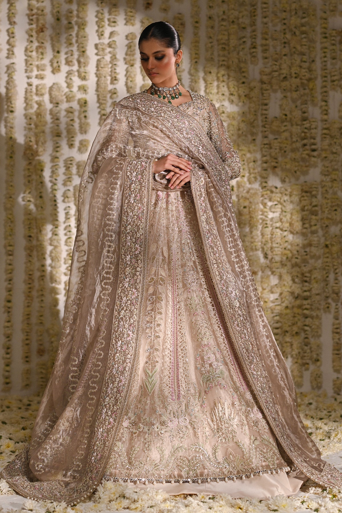 Saad Bin Shahzad Maya – champagne tissue pishwas with lehenga from Kai-Ros Wedding Unstitched'25 – view 10
