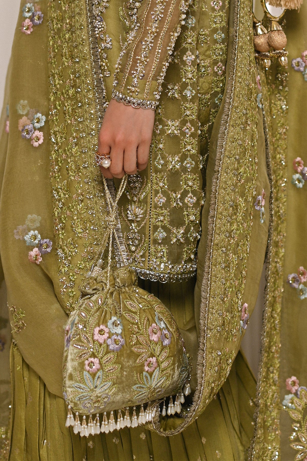 Saad Bin Shahzad Meraki – olive green embroidered organza sharara suit from Kai-Ros Wedding Unstitched'25 – view 10