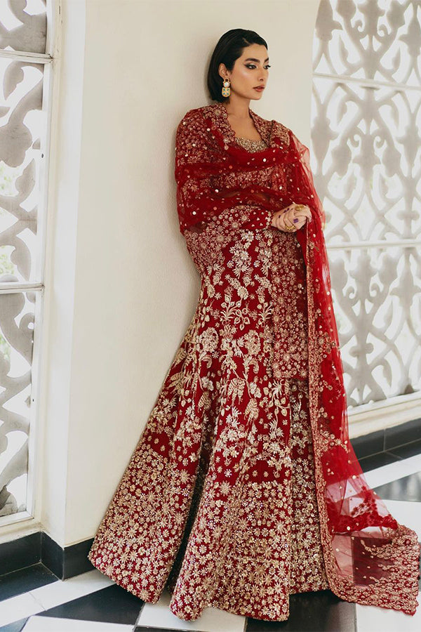Saad Bin Shahzad Amelia – deep red gold embroidered lehenga choli from Lolita'24 – view 2