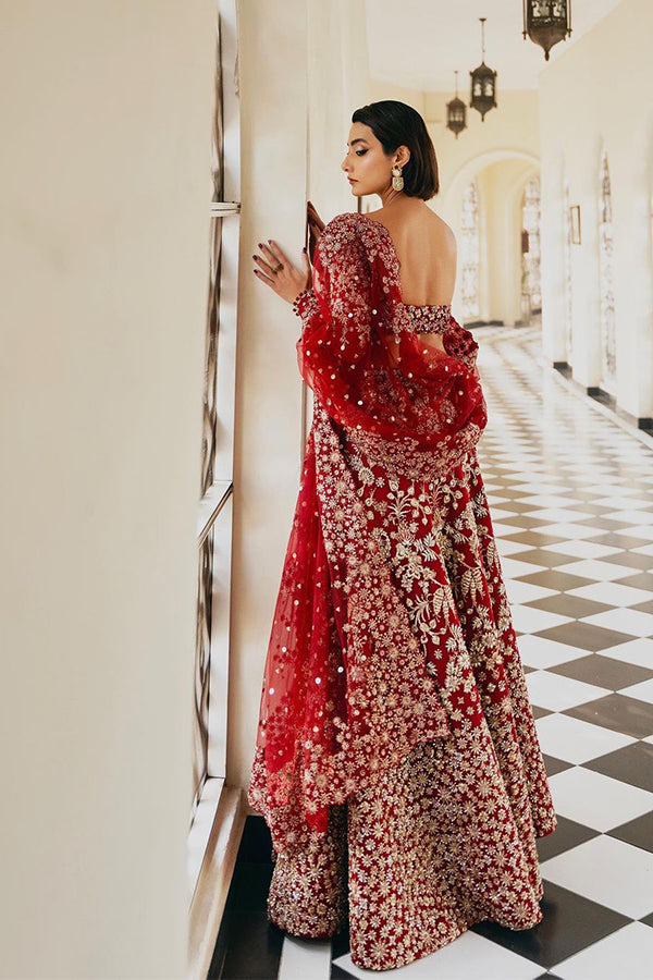 Saad Bin Shahzad Amelia – deep red gold embroidered lehenga choli from Lolita'24 – view 4