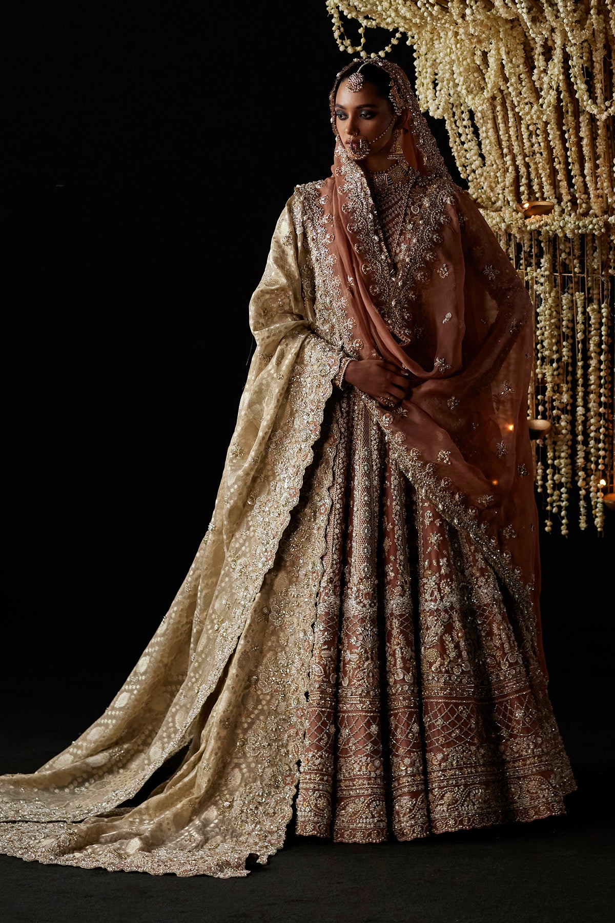 Saad Bin Shahzad Zyva – peach rust zardozi bridal pishwas from Chandni Bridal'26