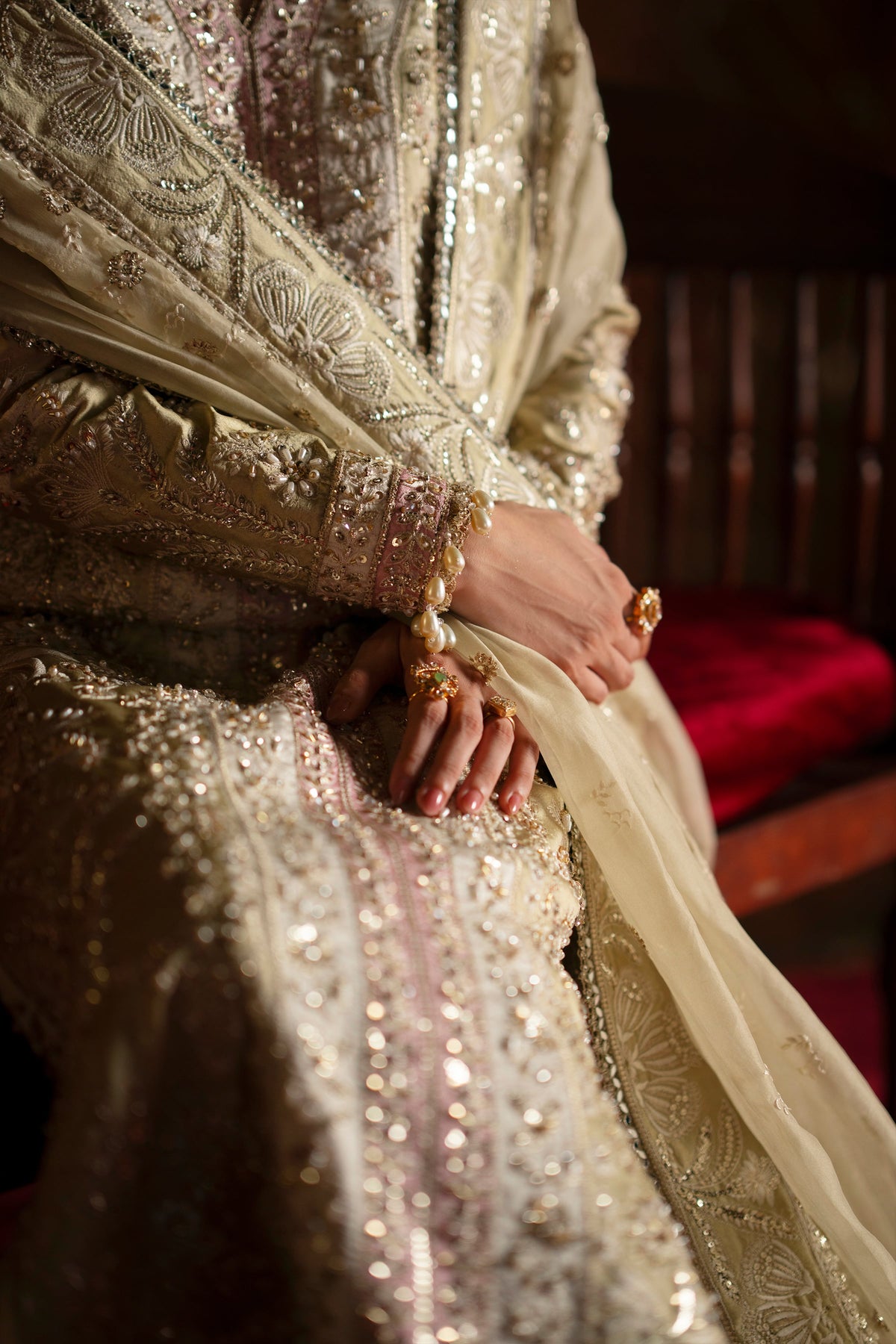 Saad Bin Shahzad Selin – pastel olive embroidered silk long shirt with sharara from LAAVNI'25 – view 6