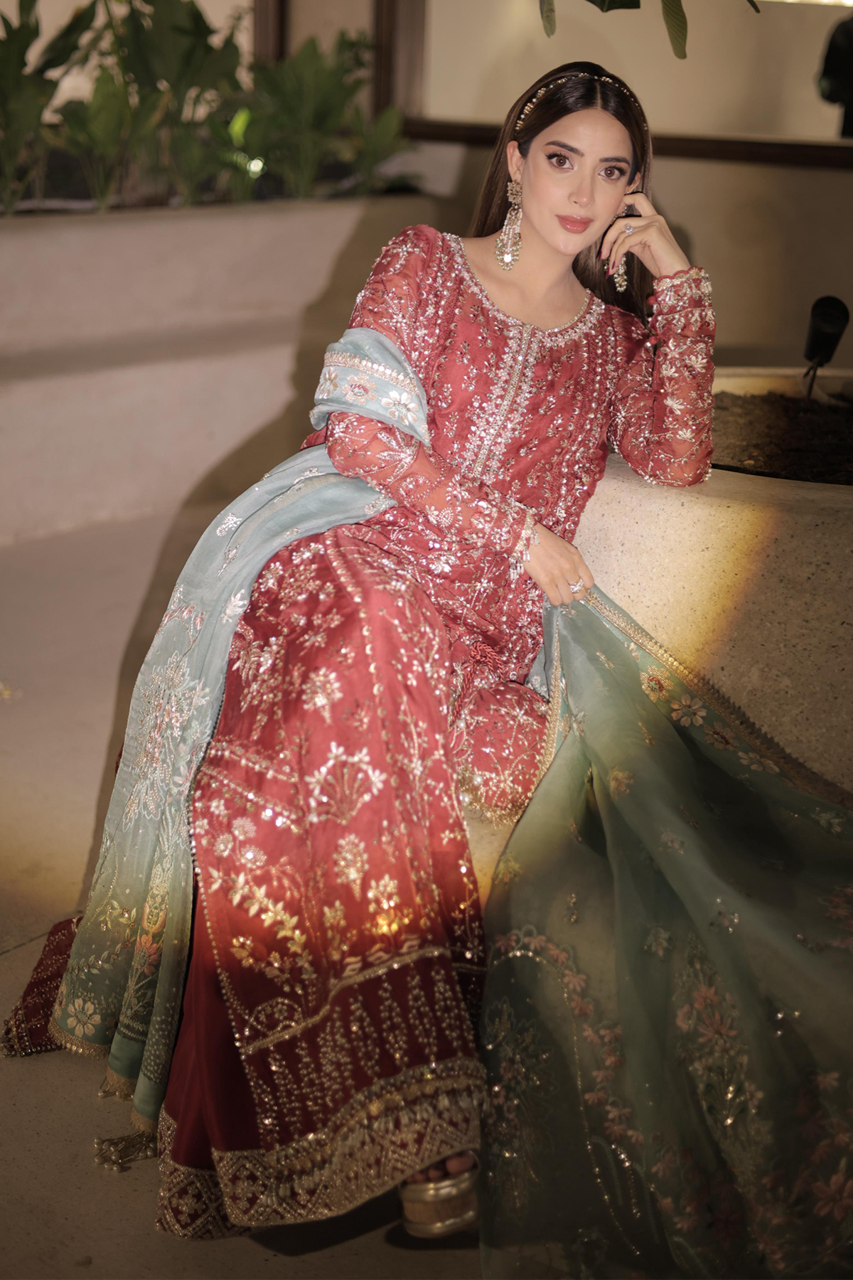 Saad Bin Shahzad Neriha – rust organza kurta with turquoise dupatta from Kai-Ros Wedding Unstitched'25