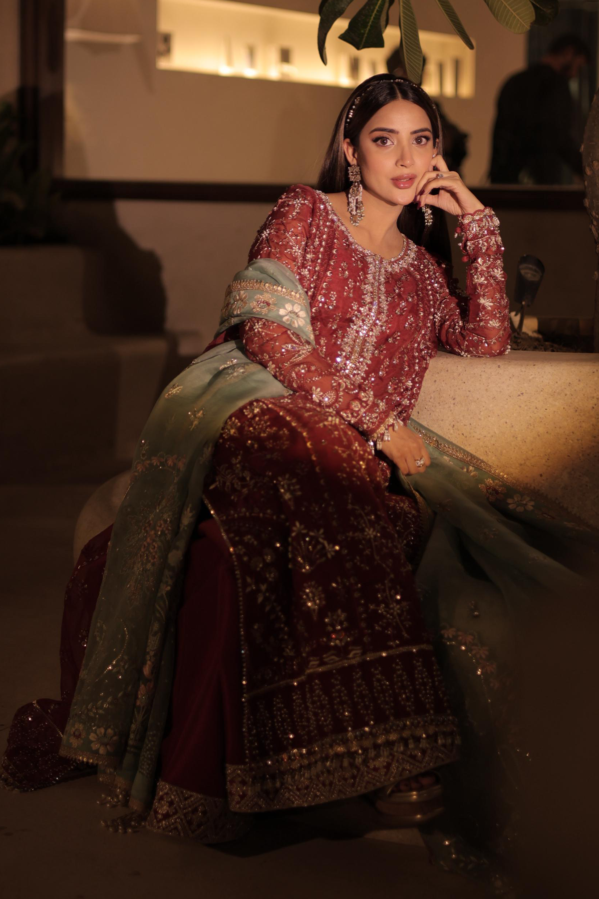 Saad Bin Shahzad Neriha – rust organza kurta with turquoise dupatta from Kai-Ros Wedding Unstitched'25 – view 4