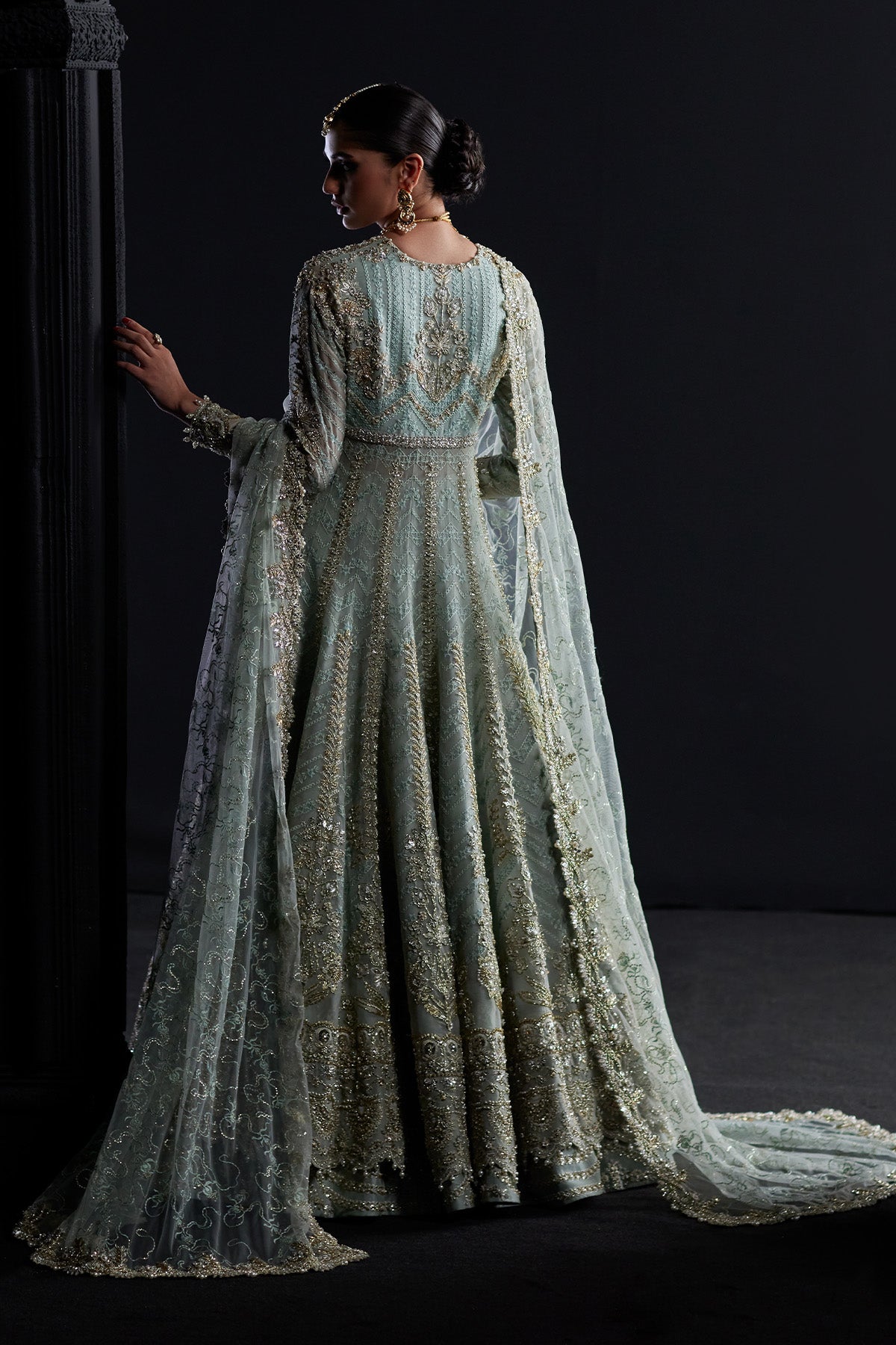 Saad Bin Shahzad Kyra – pastel blue zardozi bridal pishwas from Chandni Bridal'26 – view 2