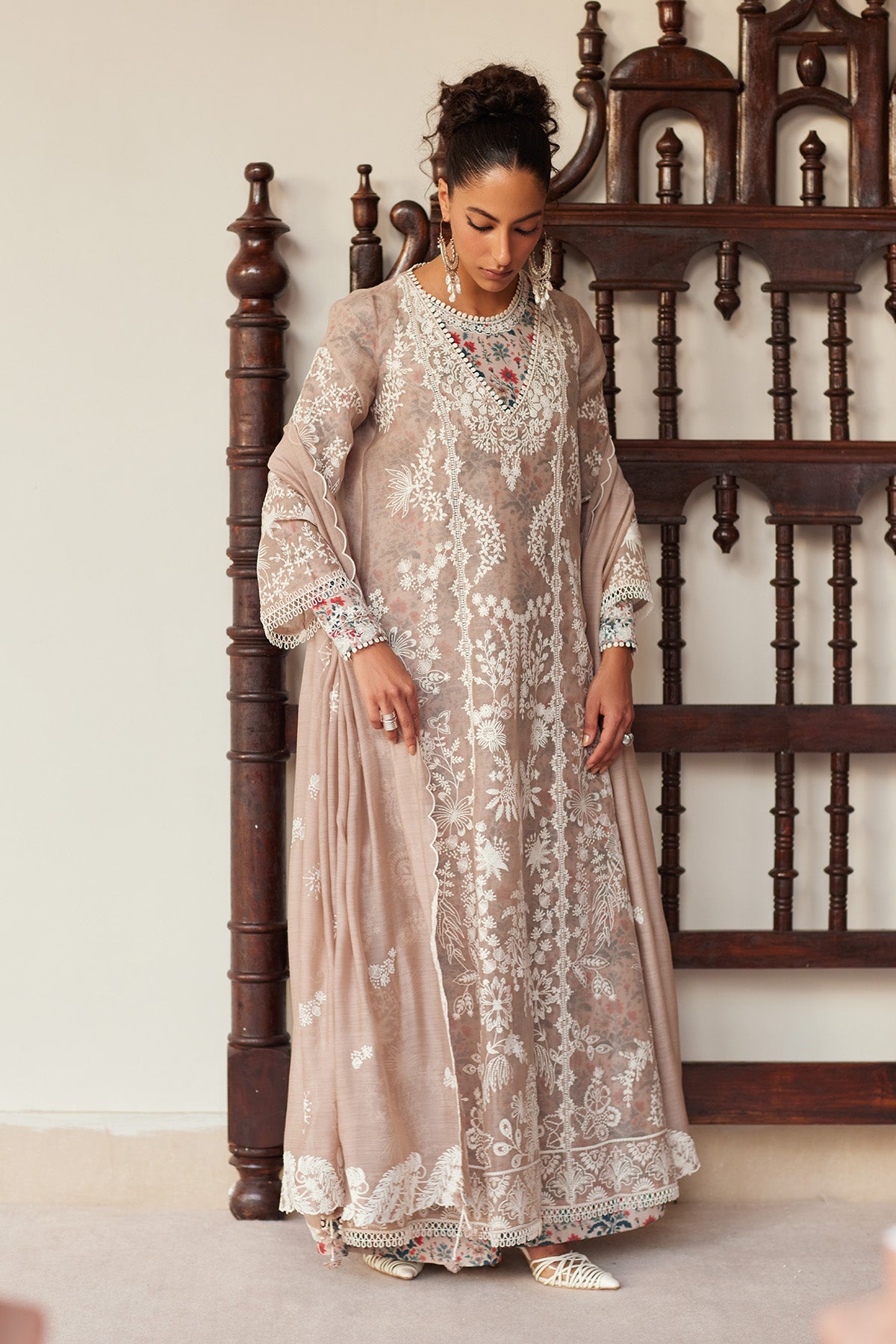 Saad Bin Shahzad Ayaal – soft beige resham-embroidered paper lawn kurta with trousers from Depalpur