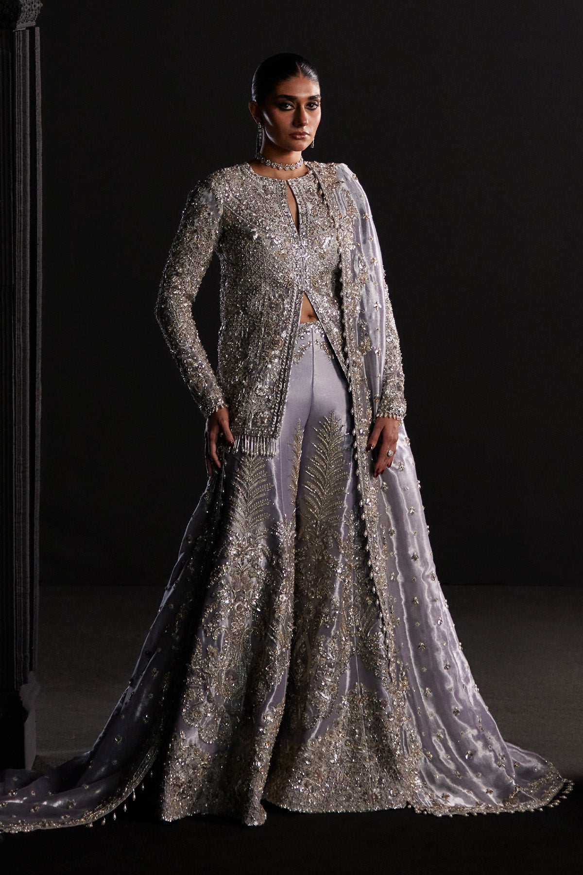 Saad Bin Shahzad Rhea – lilac embellished Chanderi tissue sharara suit from Chandni Bridal'26