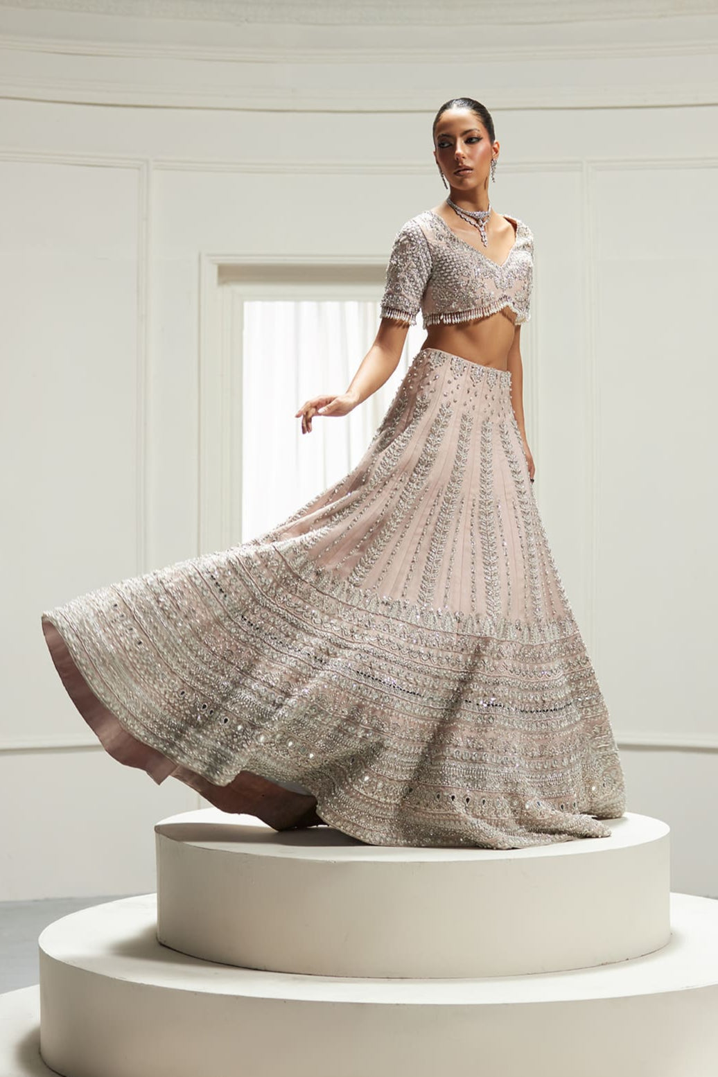 Saad Bin Shahzad Omina – blush pink silver-embellished lehenga choli from Lolita'25 – view 2