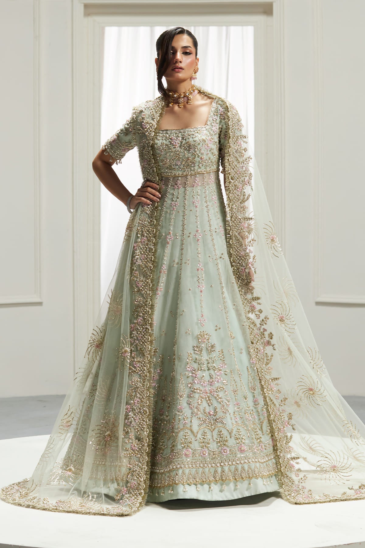 Saad Bin Shahzad Izel – light blue hand-embellished pishwas with raw silk lehenga from Lolita'25