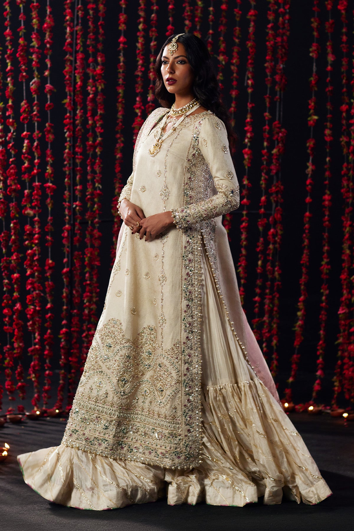 Saad Bin Shahzad Zargul – off-white jamawar long shirt with farshi gharara from Chandni Bridal'26 – view 2