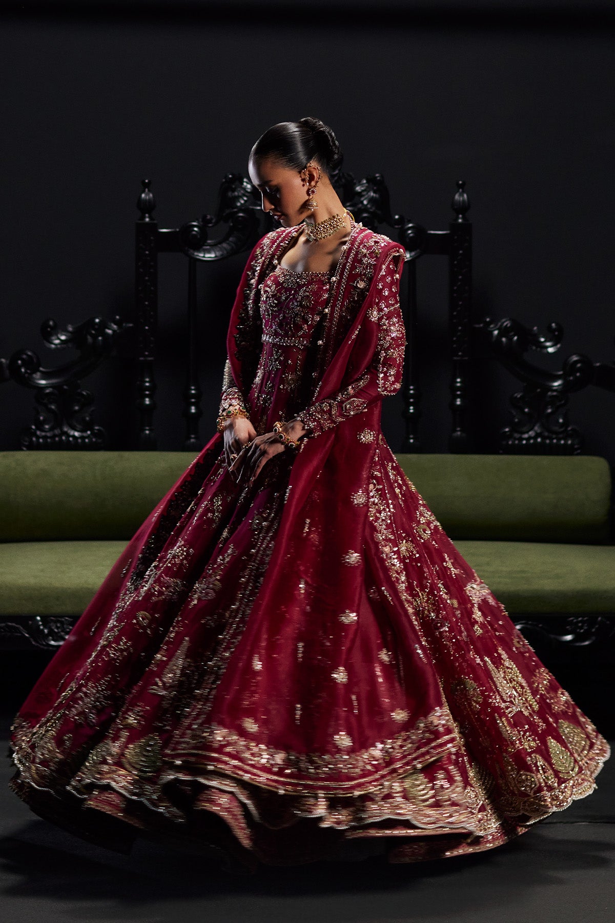 Saad Bin Shahzad Safa – cherry red zardozi bridal pishwas from Chandni Bridal'26 – view 2