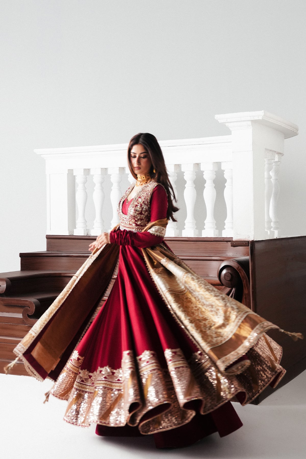 Saad Bin Shahzad Rayan – deep red raw silk pishwas with embellished koti from Festive Pret'26 – view 2