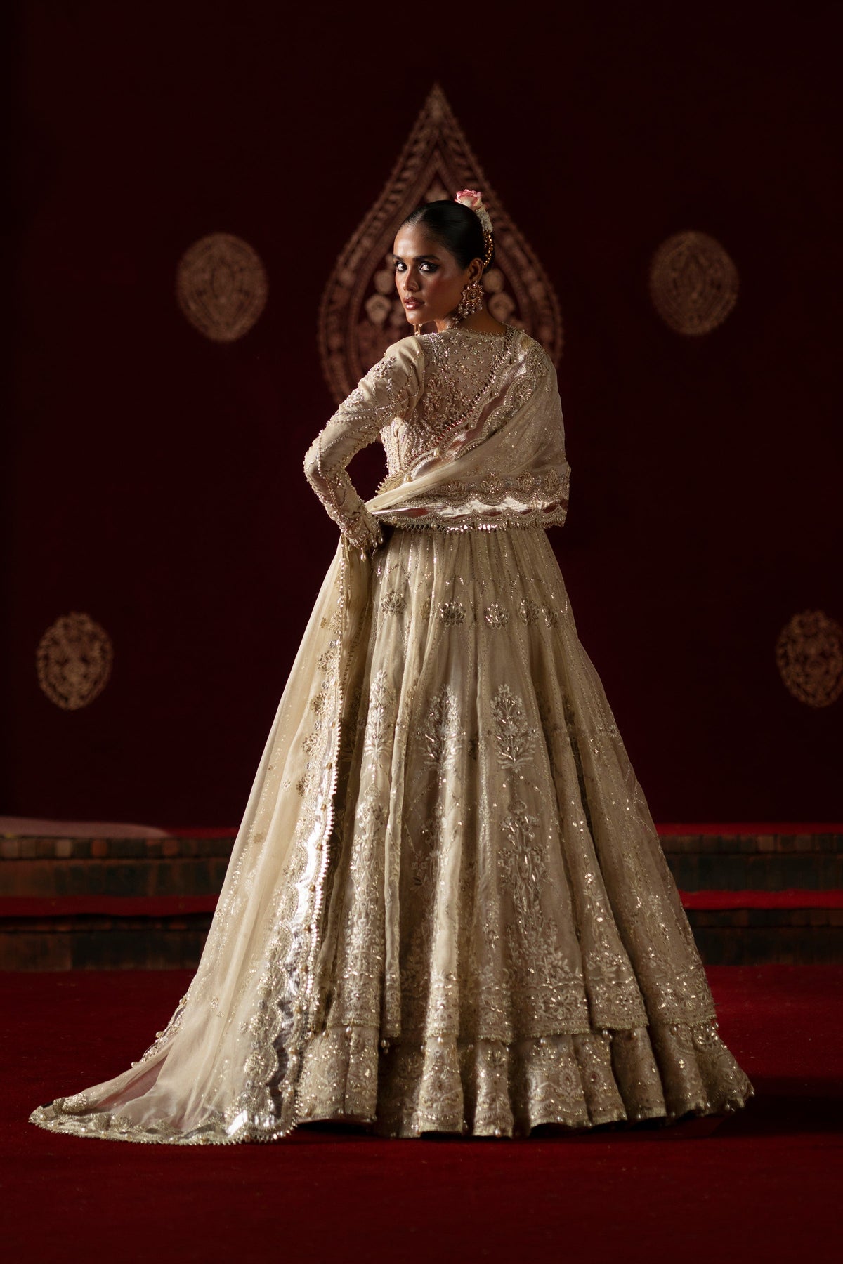 Saad Bin Shahzad Ashfi – gold embroidered chanderi net tissue pishwas with lehenga from LAAVNI'25 – view 2